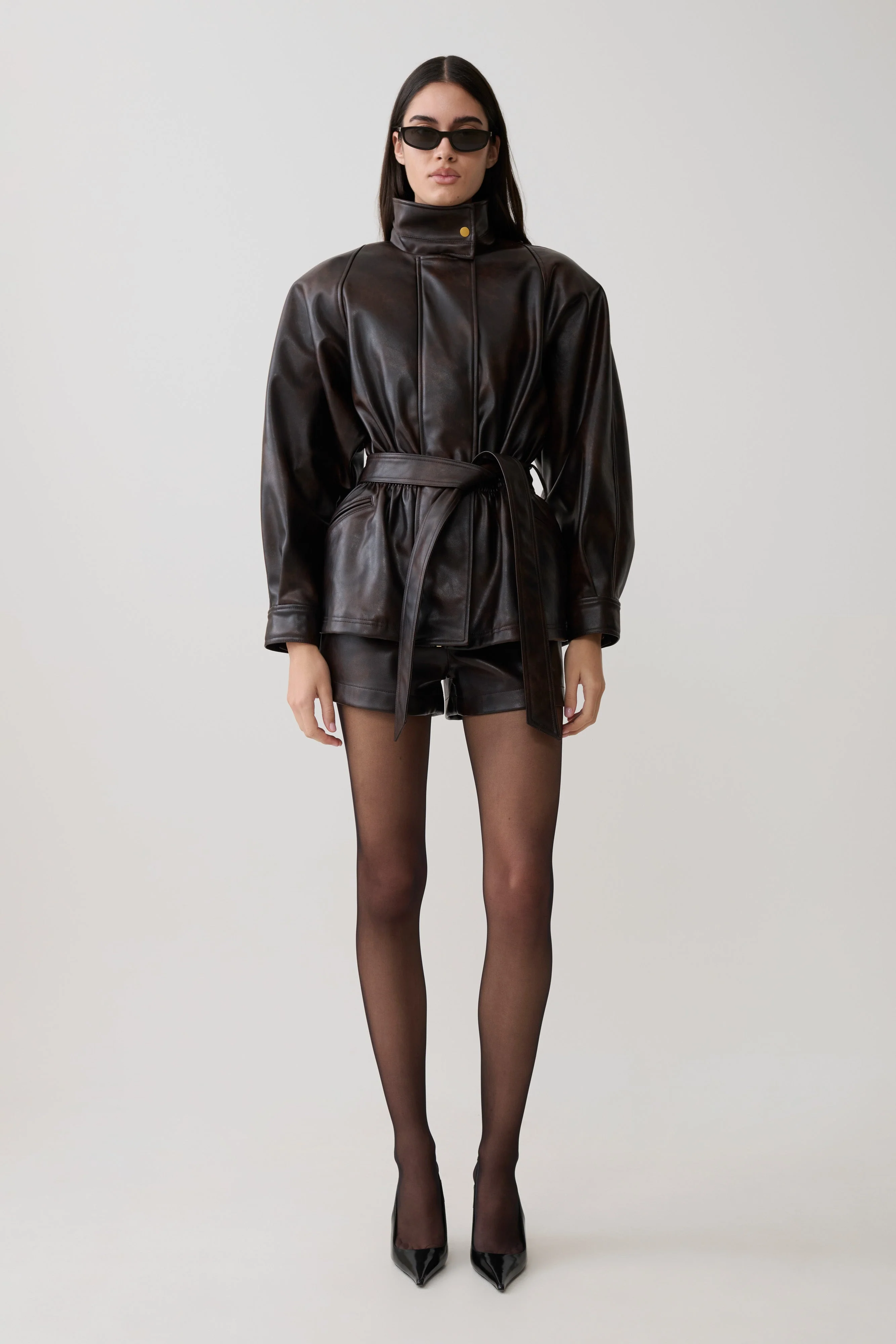 Adaline Faux Leather High Waisted Shorts - Dark Chocolate - Image 6