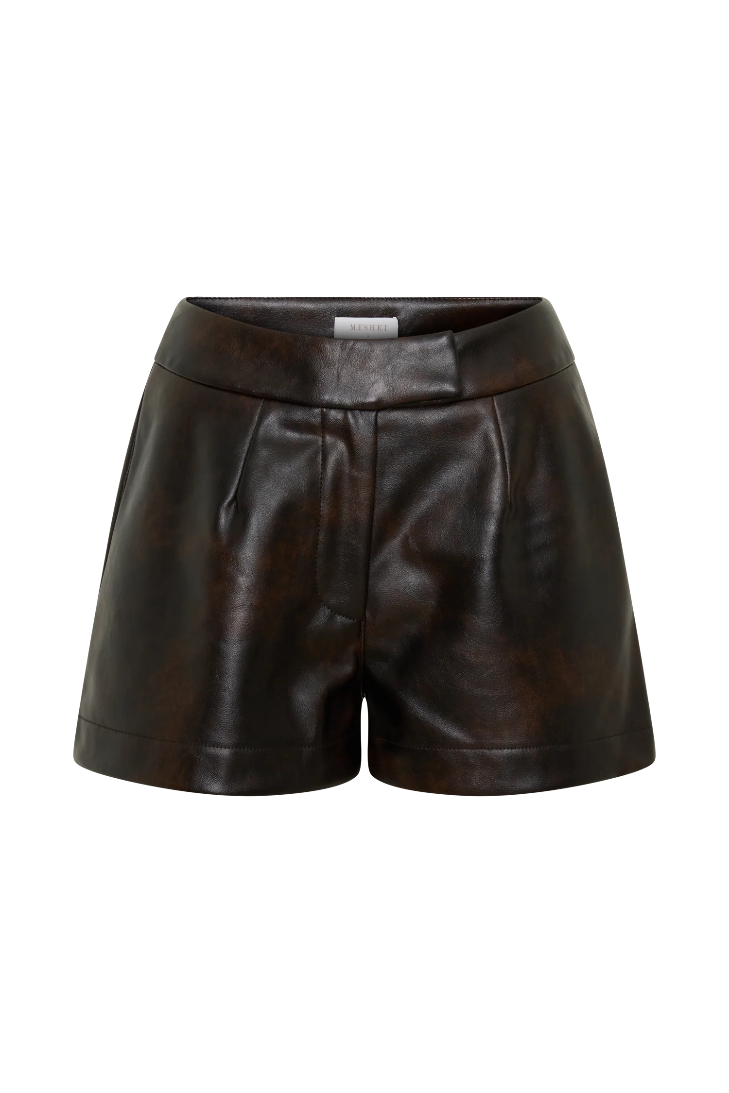 Adaline Faux Leather High Waisted Shorts - Dark Chocolate - Image 9