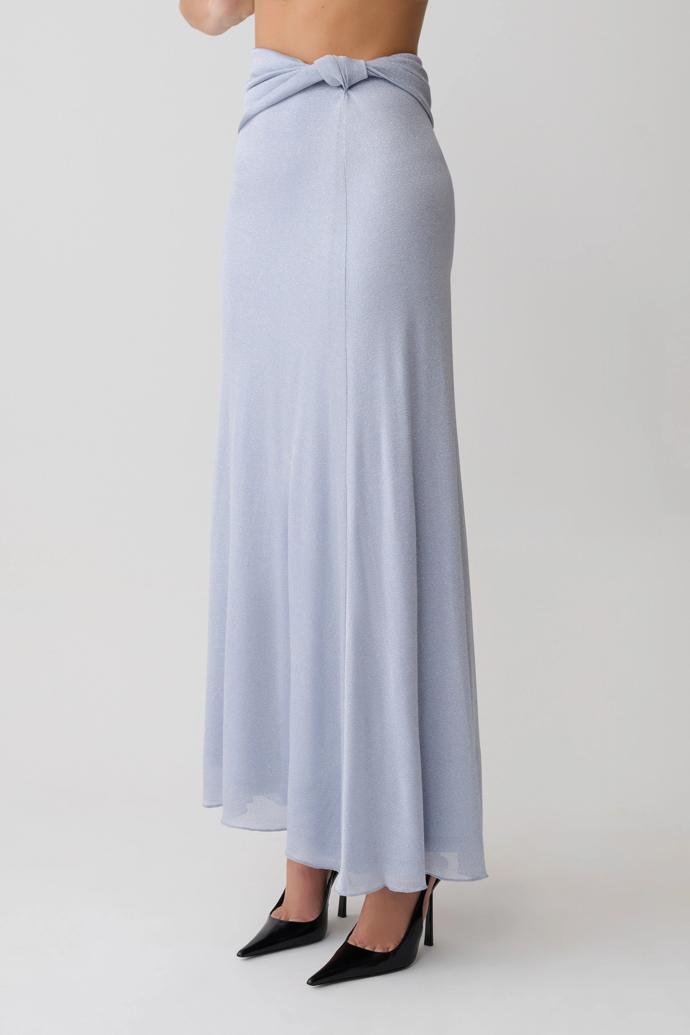Adrienne Lurex Knot Maxi Skirt - Pastel Blue - Image 4