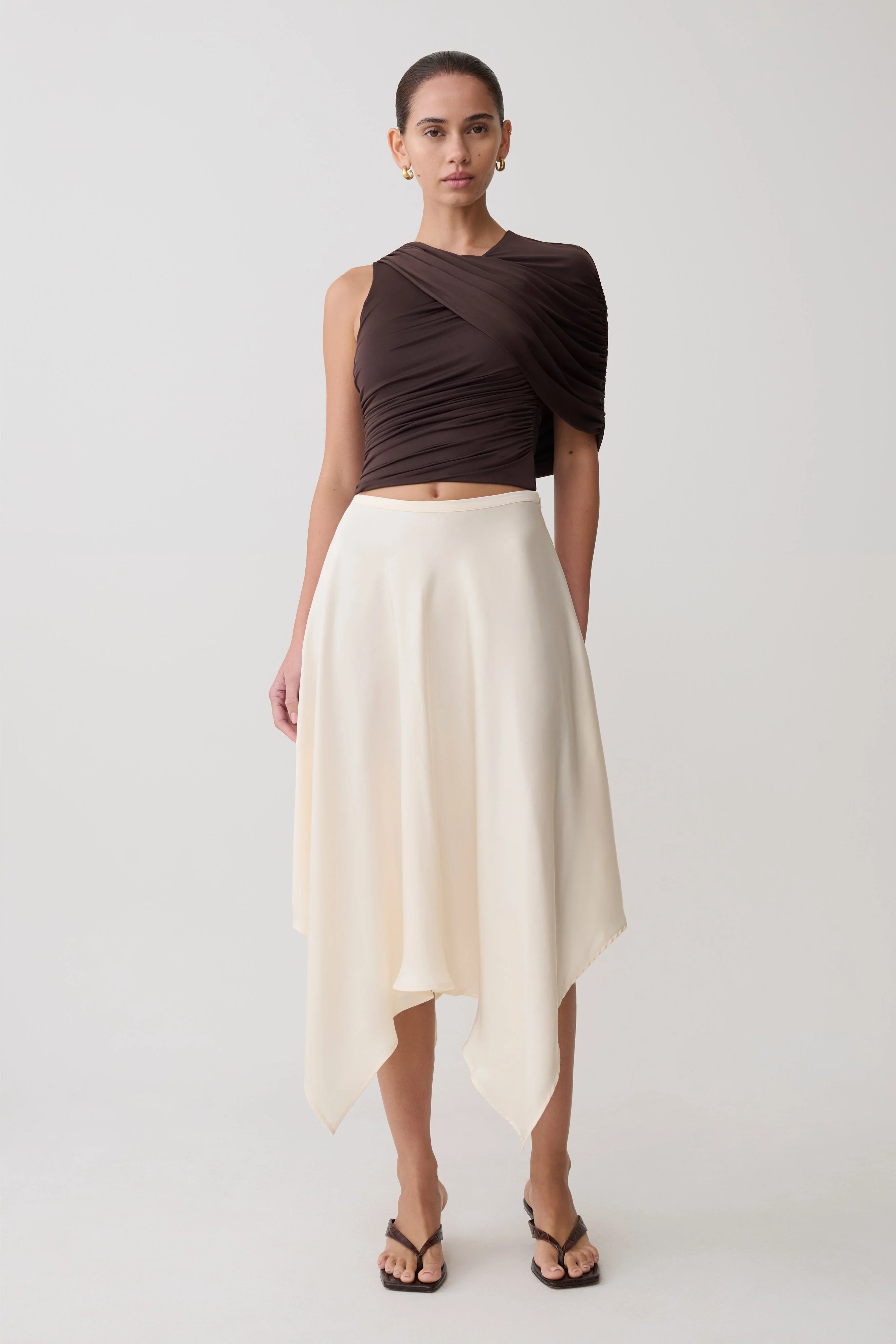 Adrienne One Shoulder Slinky Top - Chocolate - Image 5
