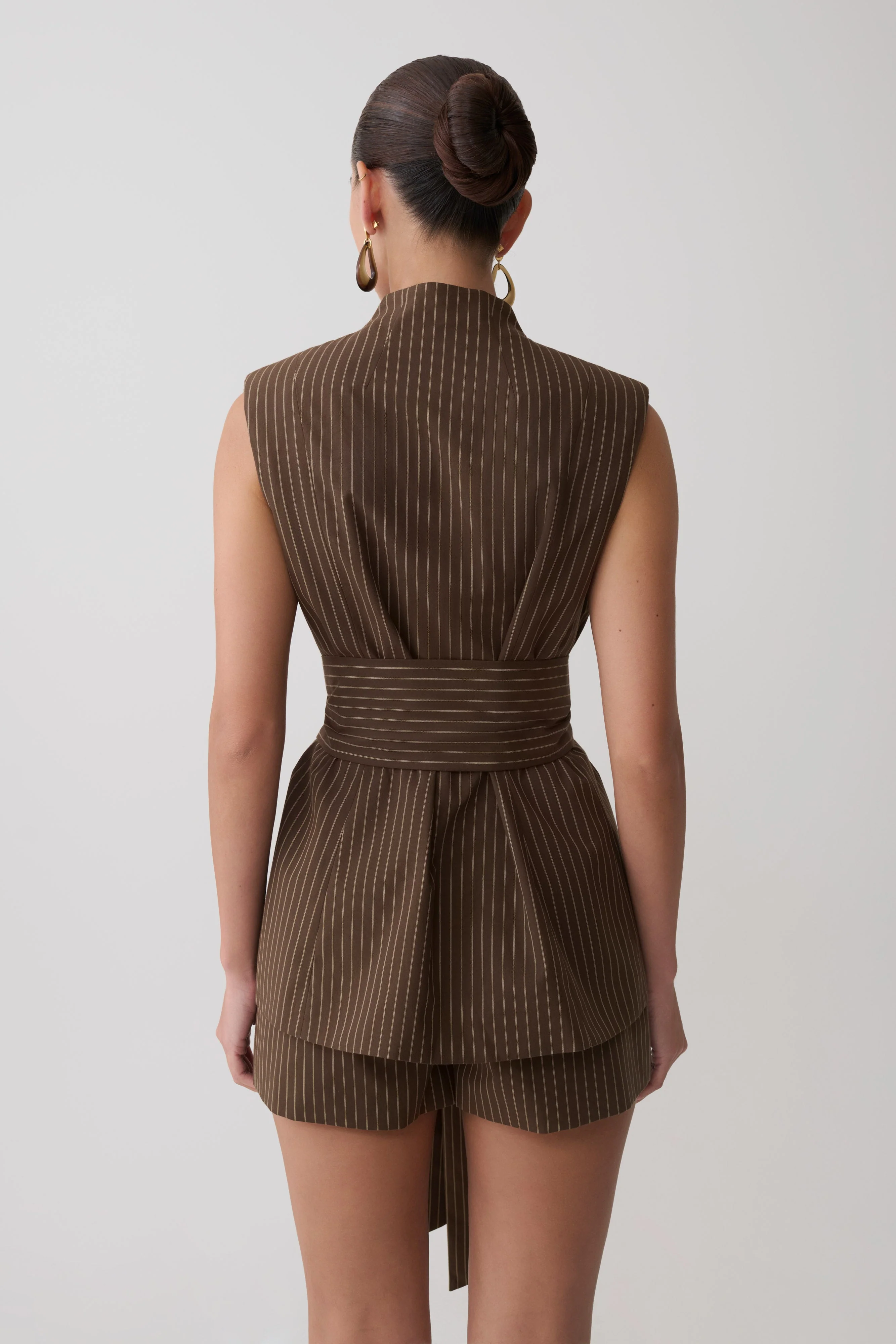 Alina Waist Tie Sleeveless Top - Chocolate - Image 2