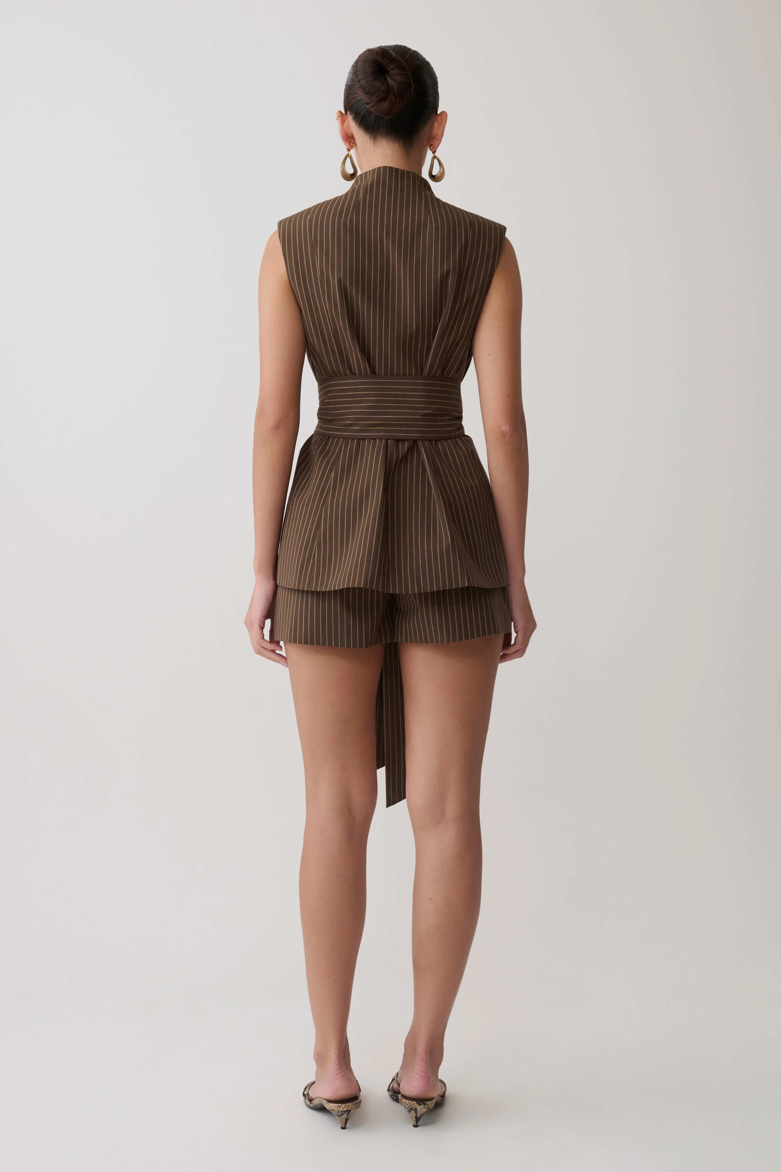 Alina Waist Tie Sleeveless Top - Chocolate - Image 7