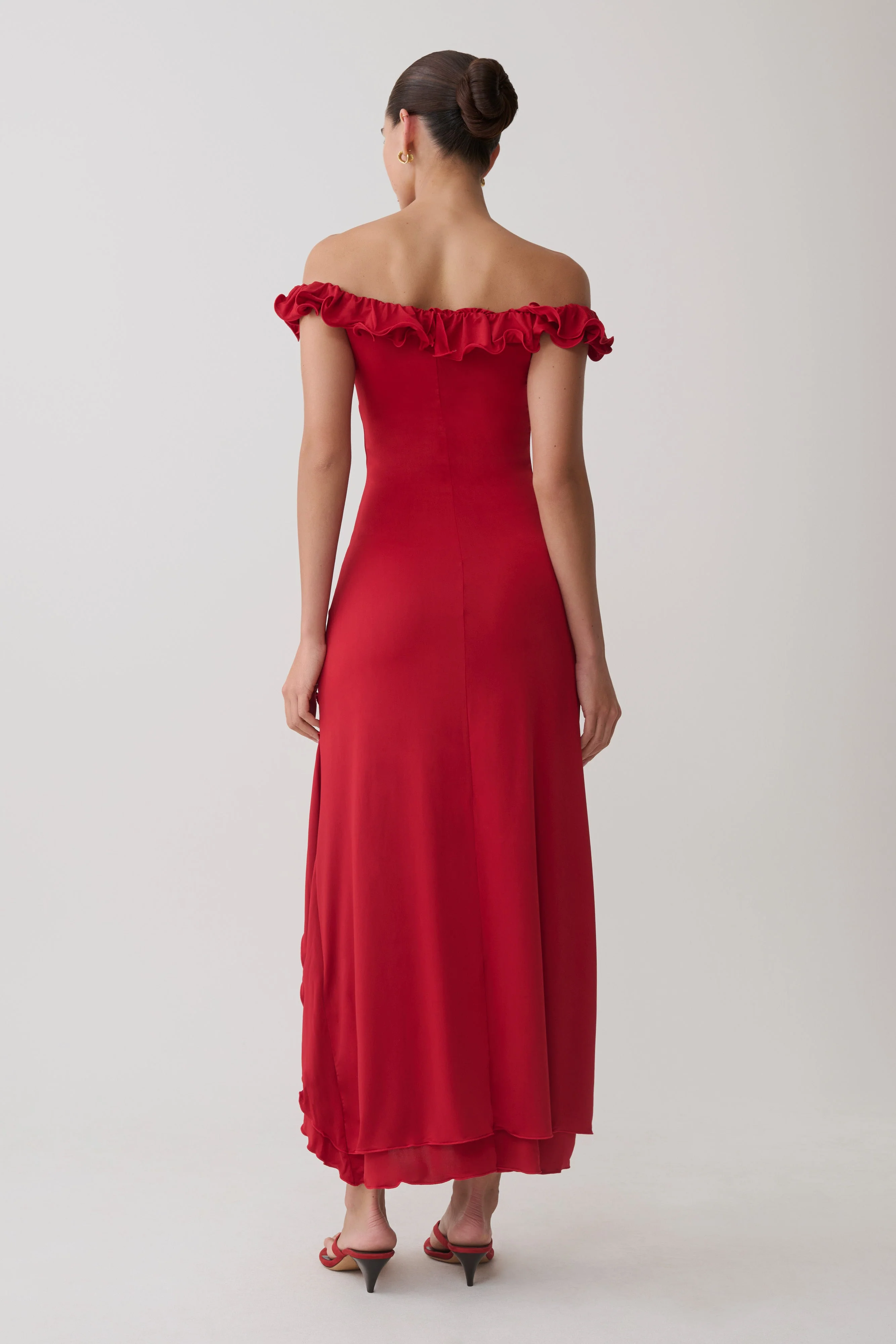 Allegra Off Shoulder Ruffle Midi Dress - Ruby - Image 2