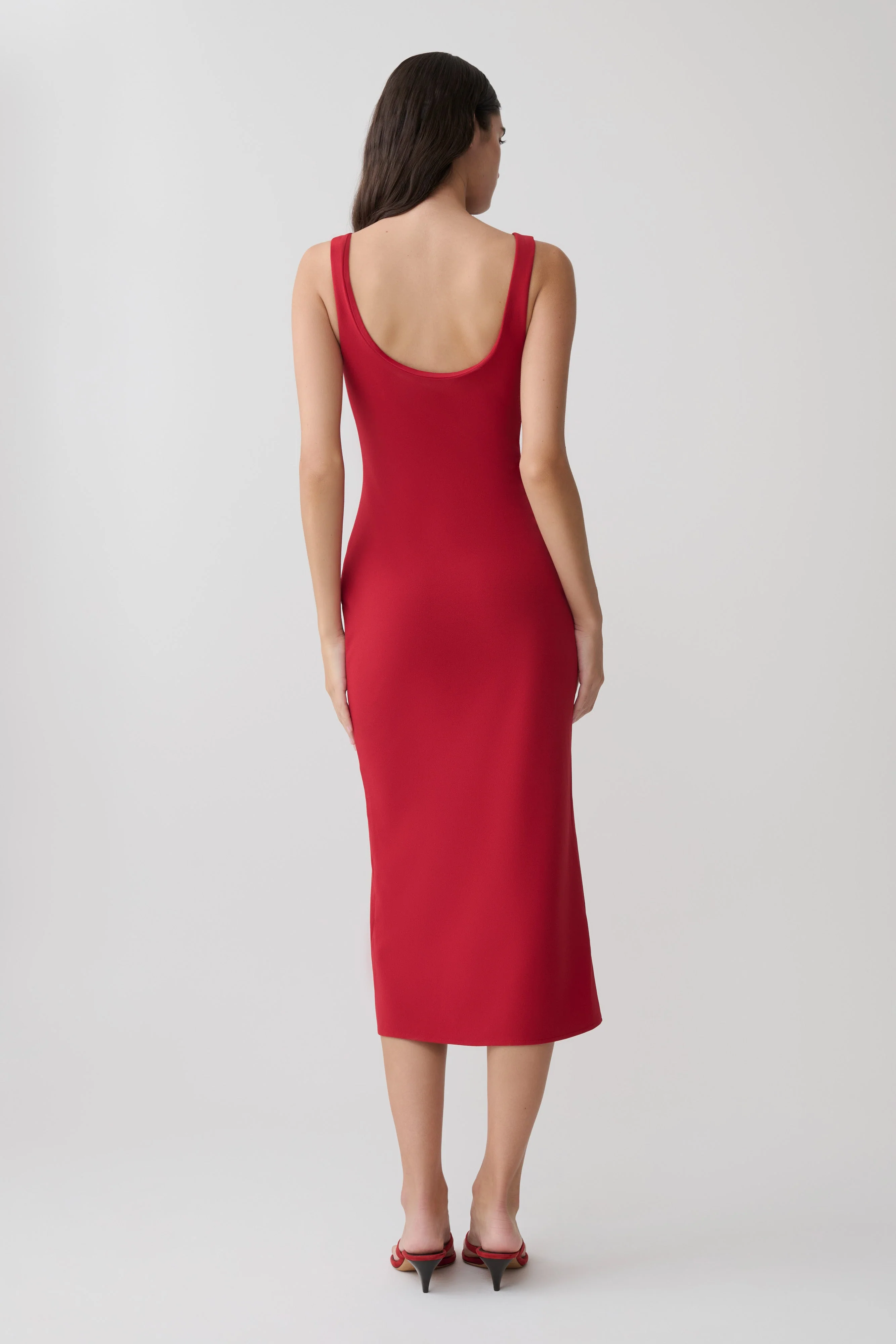 Allyra Scoop Stretch Crepe Midi Dress - Red - Image 2