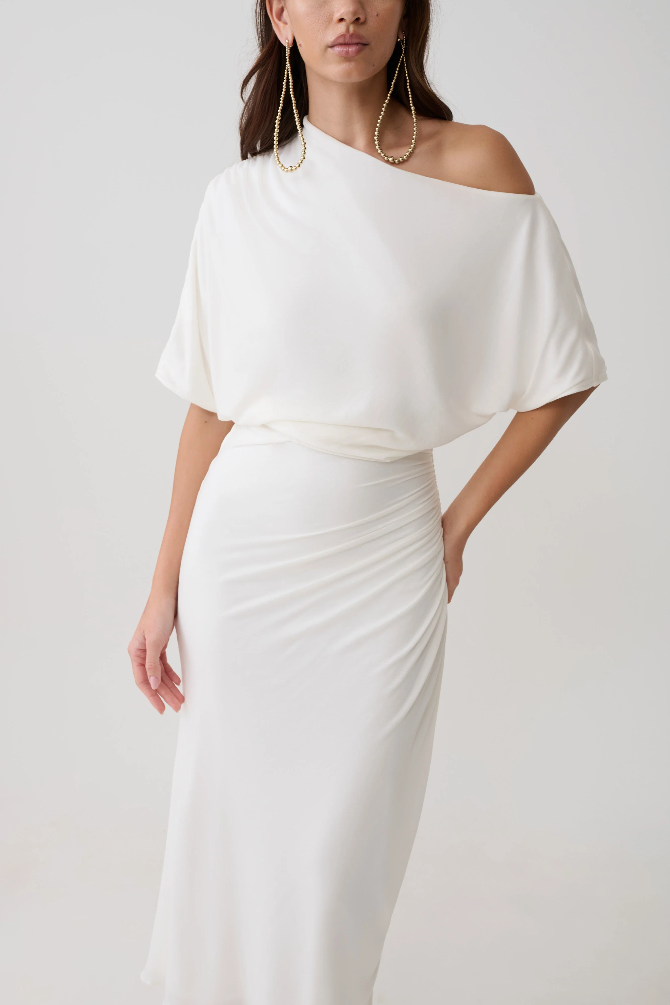 Alva Wool Lyocell Draped Midi Dress - White - Image 3