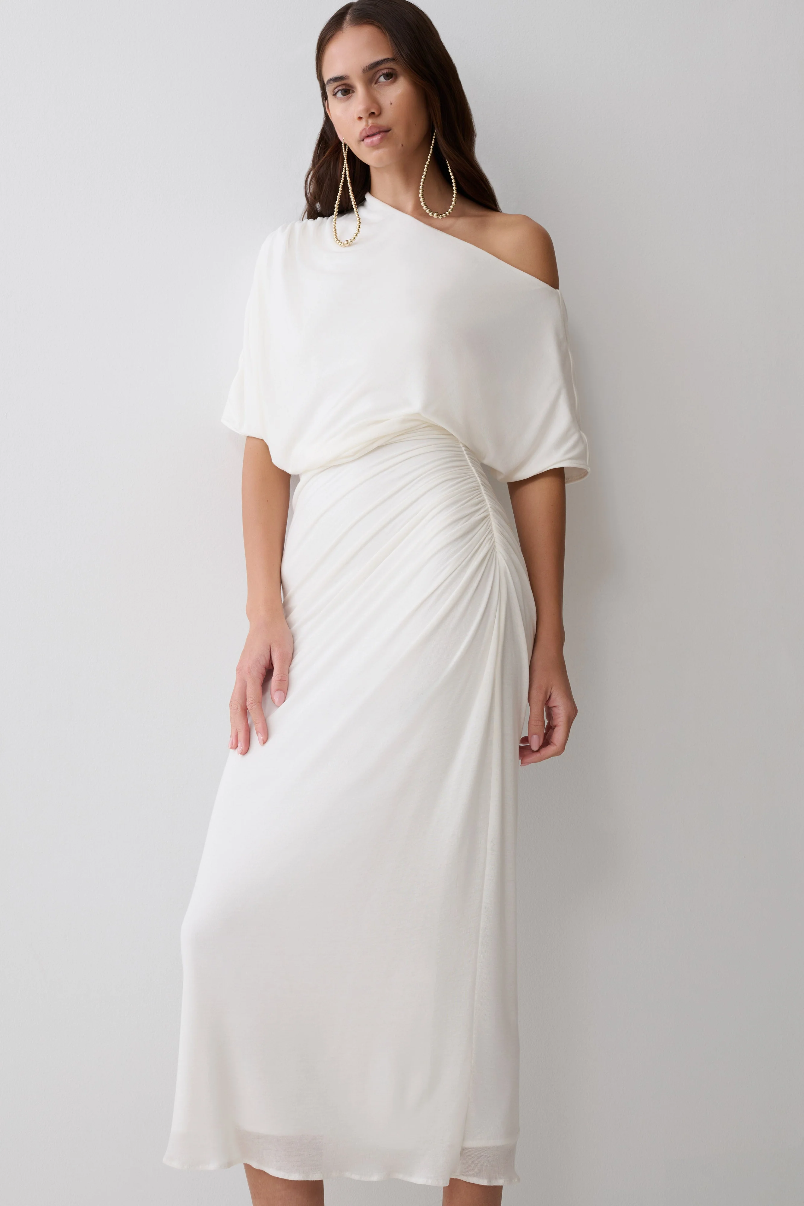 Alva Wool Lyocell Draped Midi Dress - White - Image 4