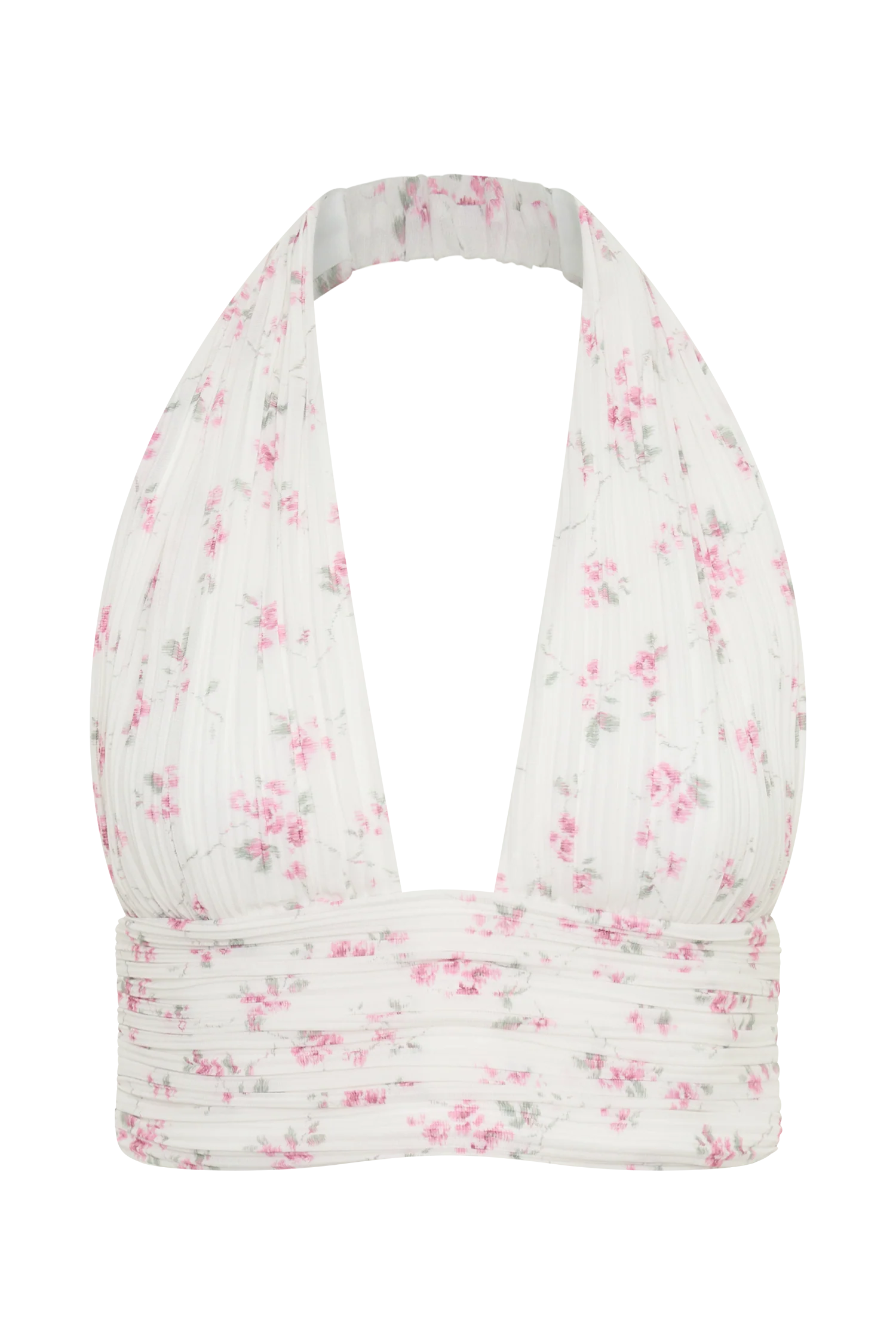 Amaris Sleeveless Plisse Halter Top - Floral Ditsy Print - Image 9