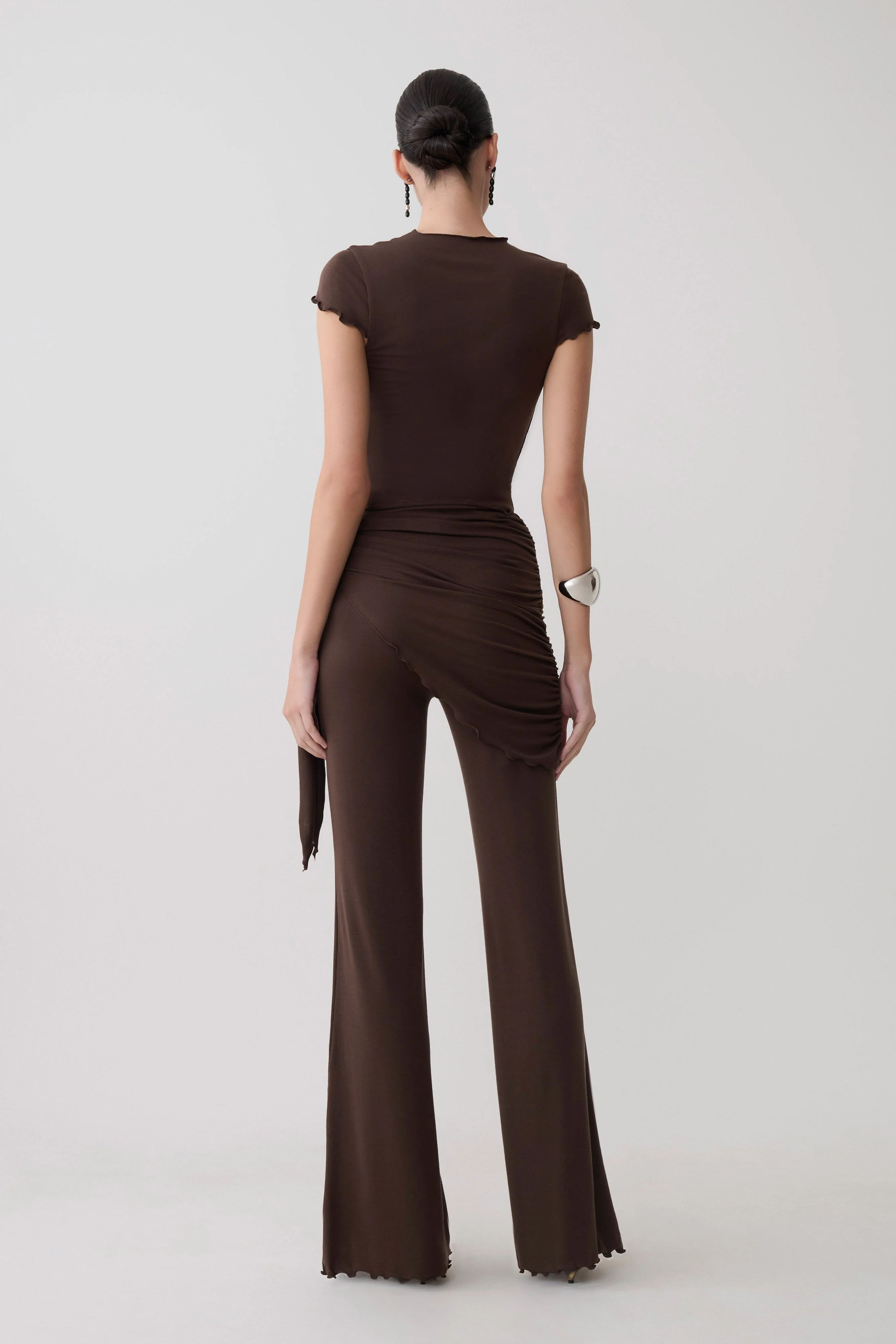 Anfie High Neck Top With Piping Detail - Dark Chocolate - Image 5