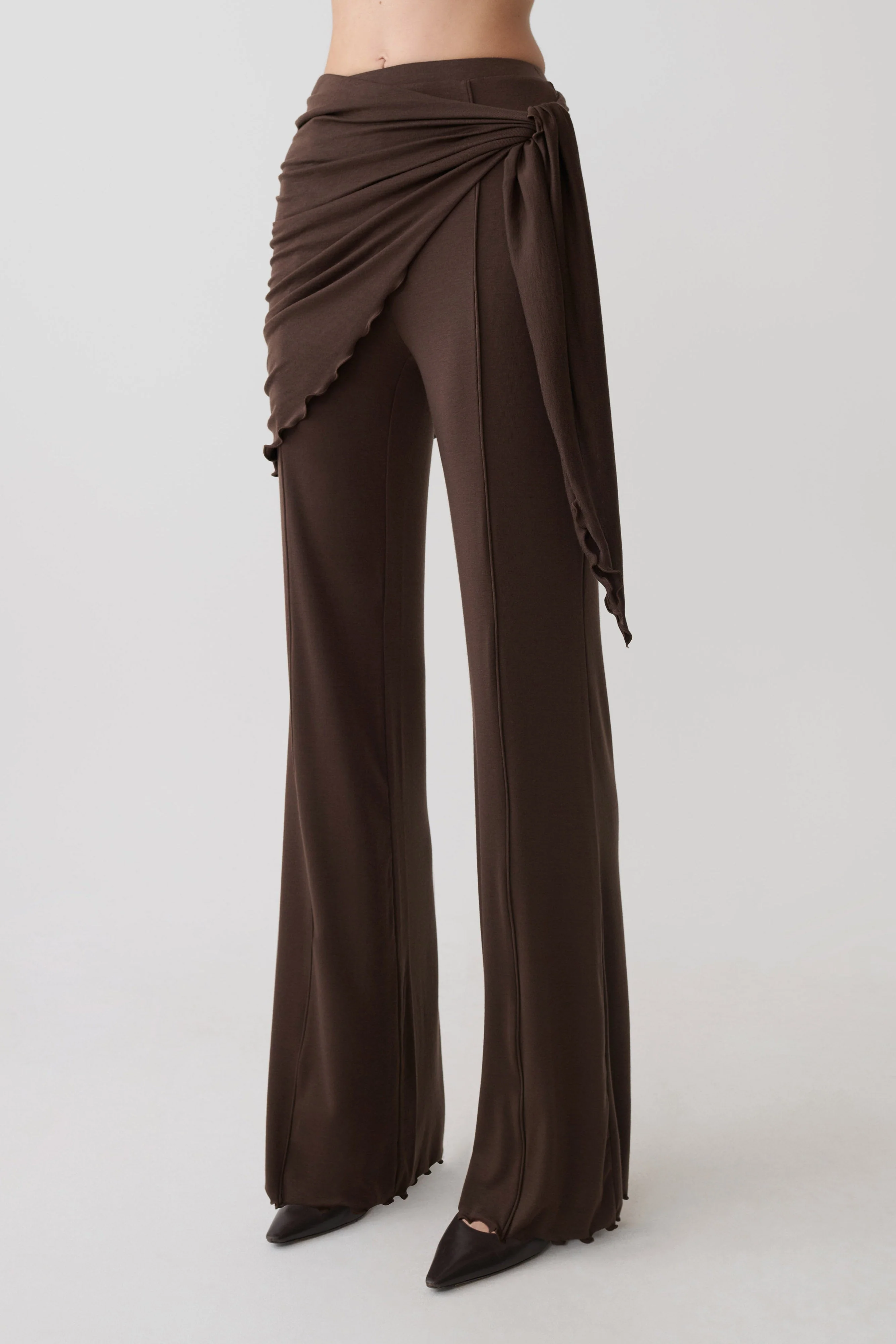 Anfie Straight Leg Pants With Waist Wrap - Dark Chocolate - Image 3