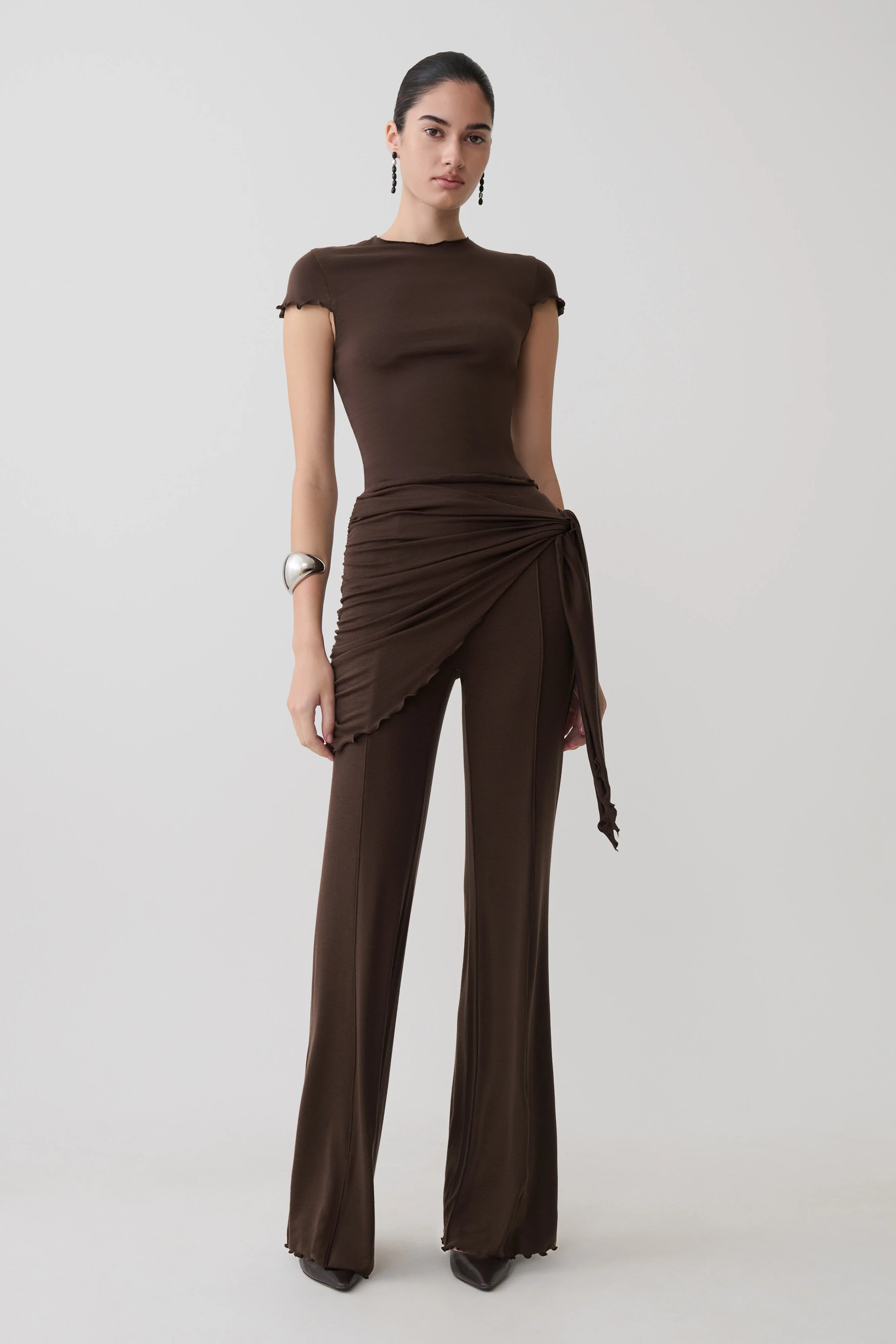 Anfie Straight Leg Pants With Waist Wrap - Dark Chocolate - Image 6