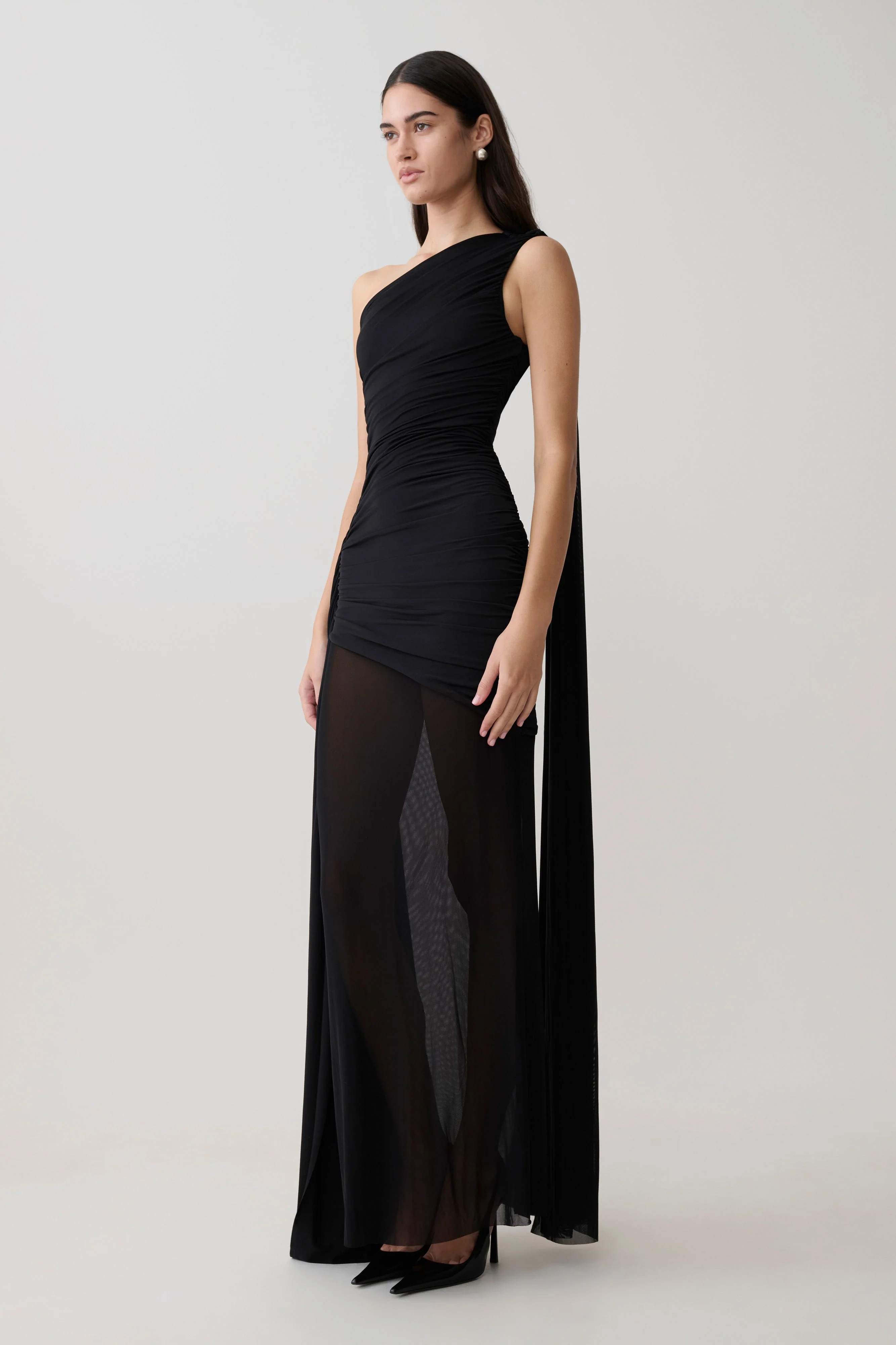 Asher Slinky One Shoulder Maxi Dress - Black - Image 5