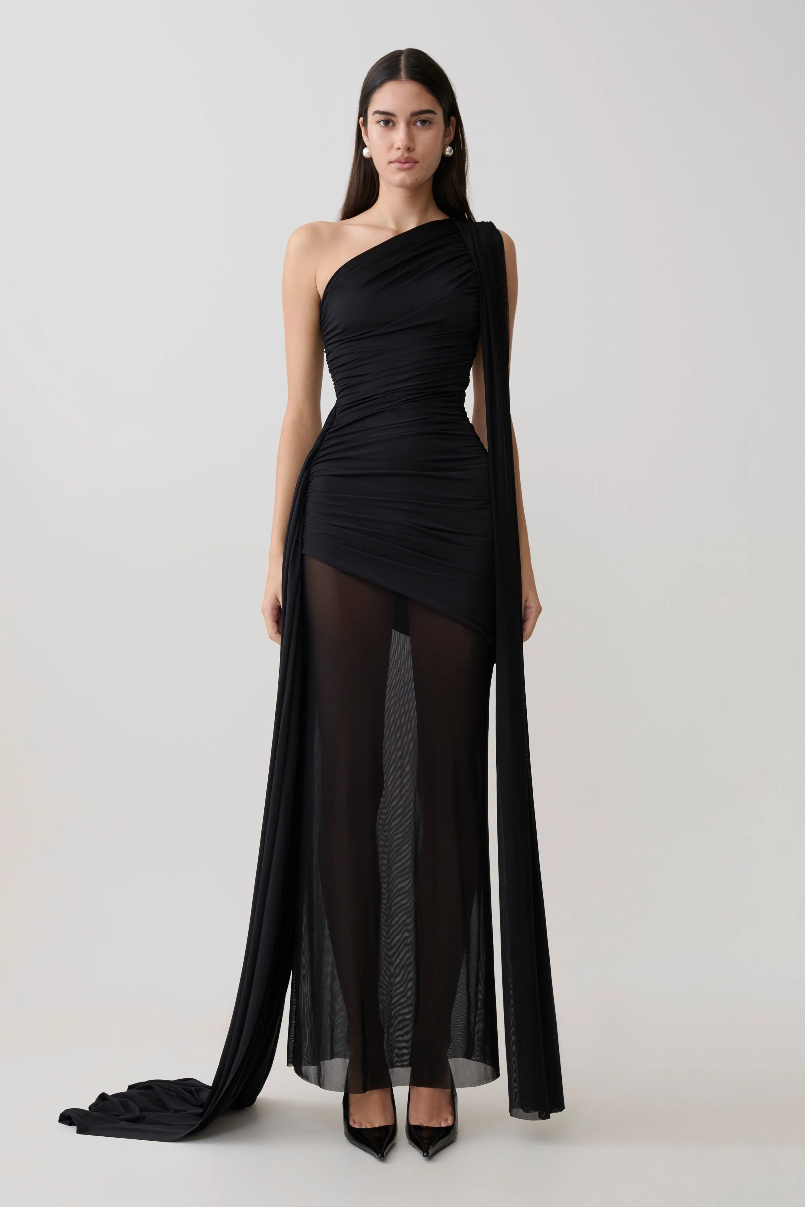 Asher Slinky One Shoulder Maxi Dress - Black - Image 6