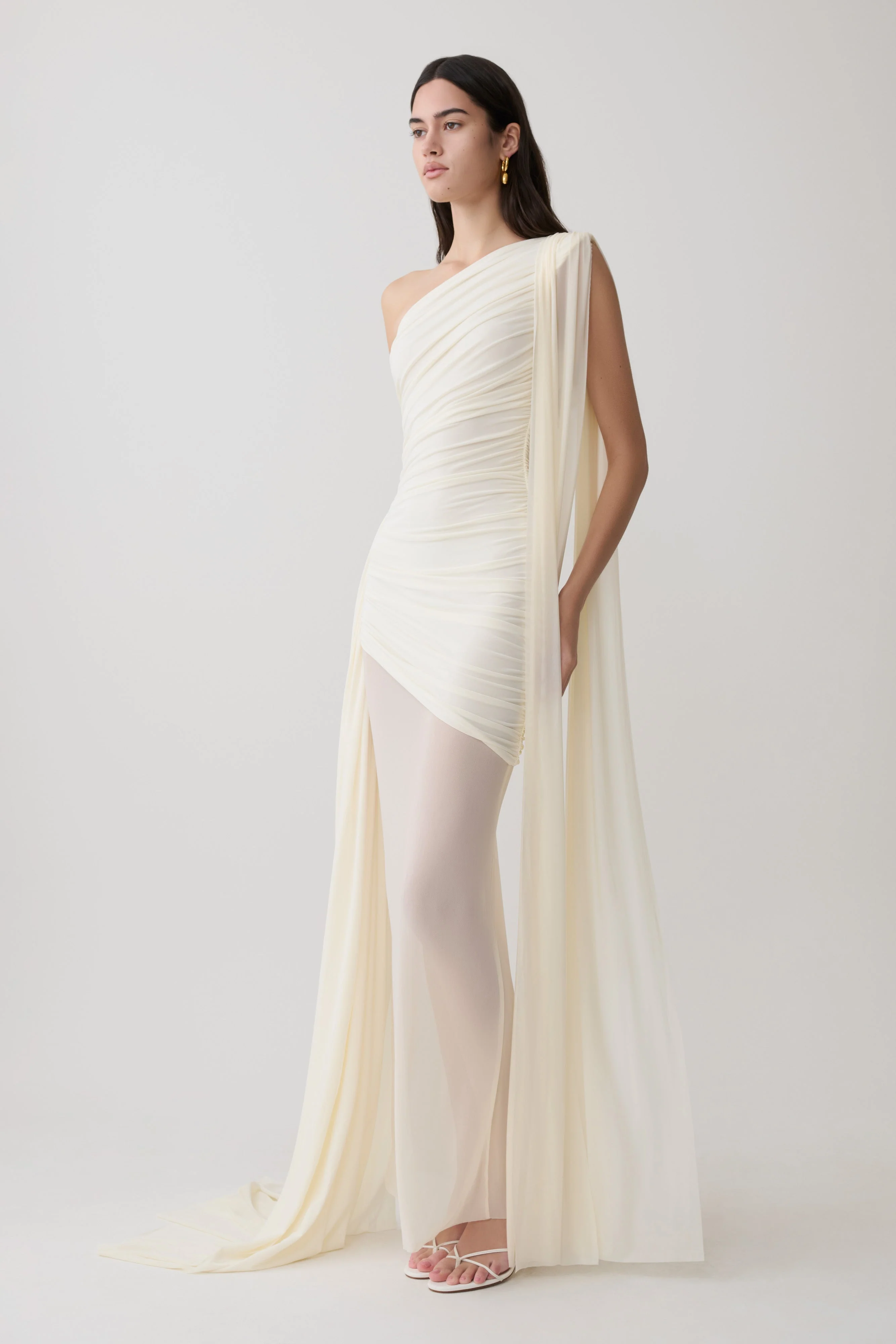 Asher Slinky One Shoulder Maxi Dress - Ivory - Image 5