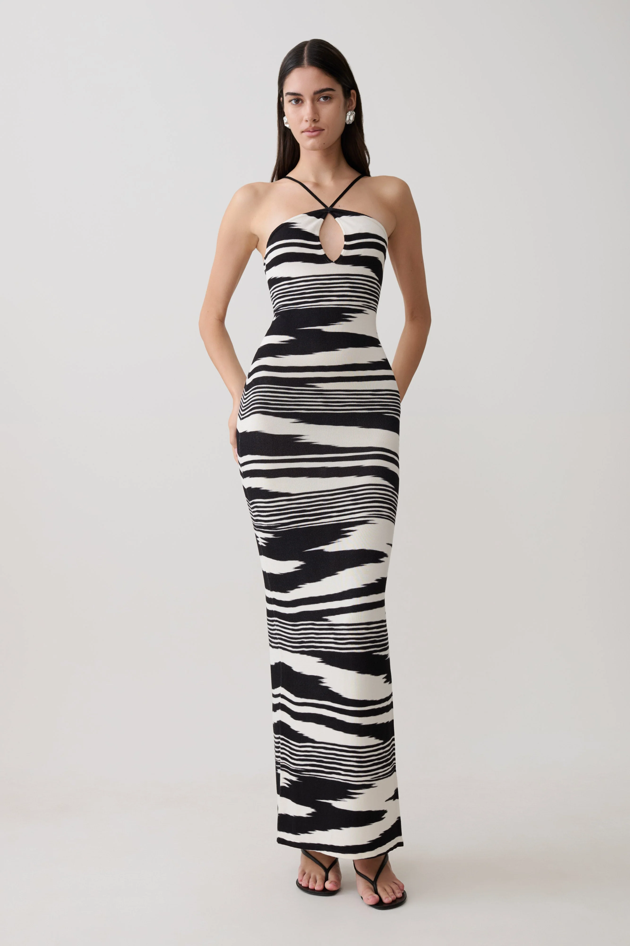 Ashtin Cross Front Knit Maxi Dress - Linear Shift Print - Image 5