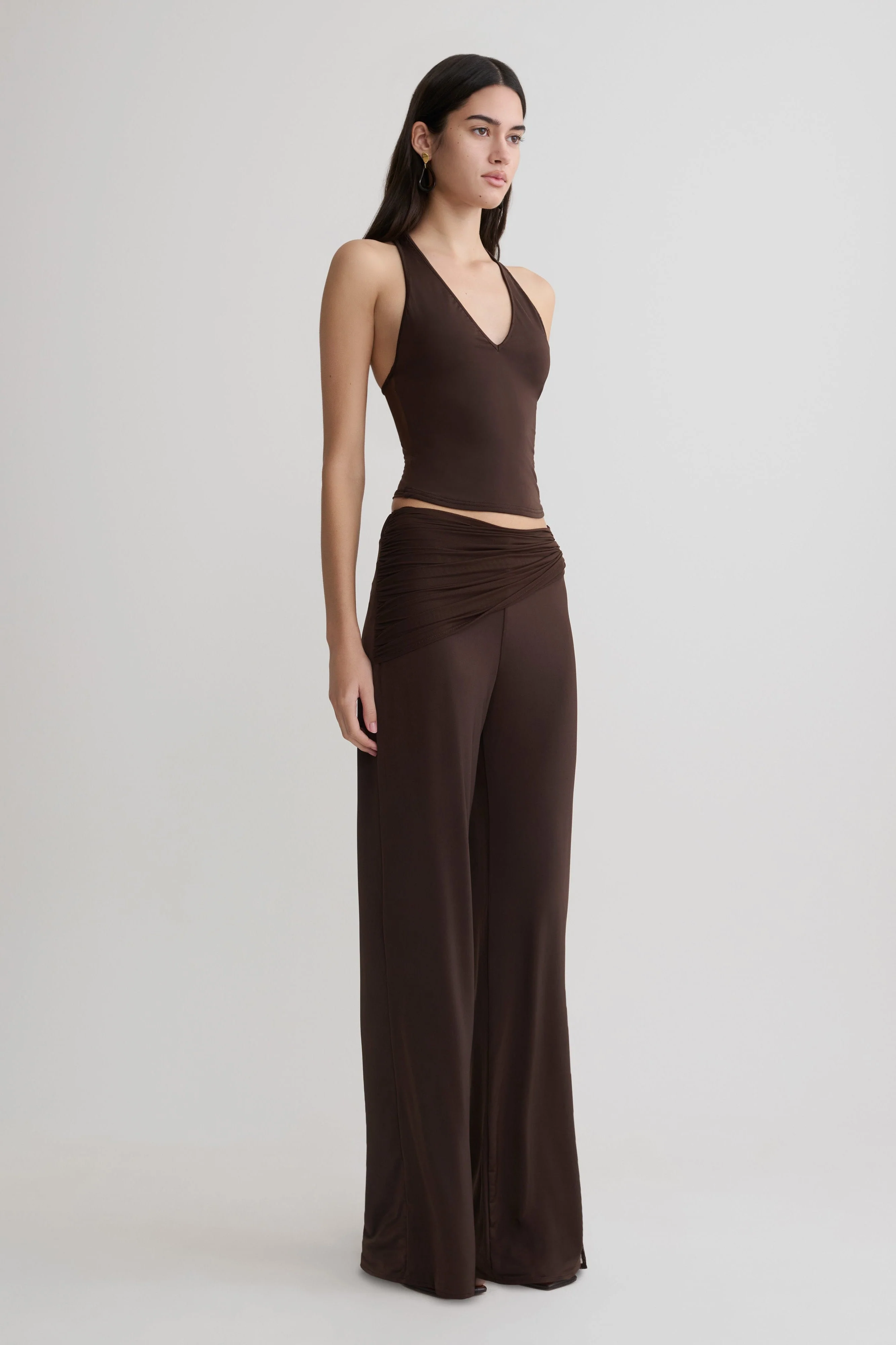 Aspyn Slinky And Mesh Top - Chocolate - Image 3