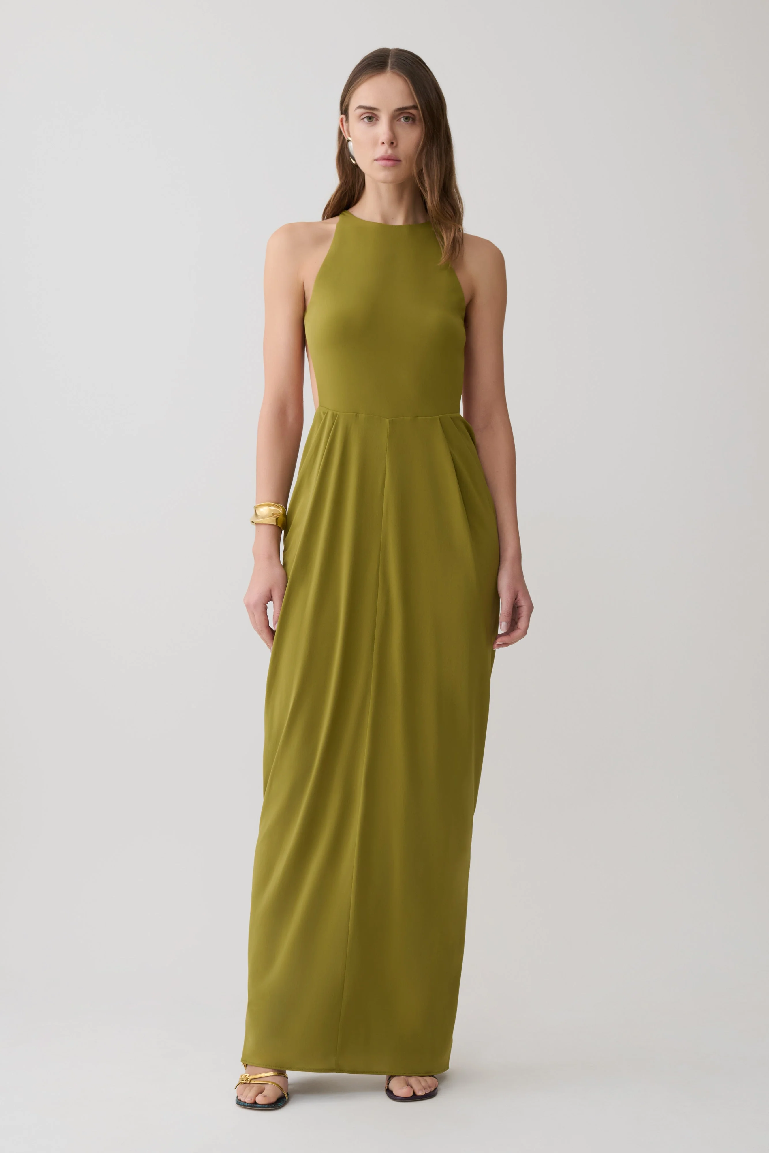 Bahari Low Back Halter Maxi Dress - Vintage Olive - Image 2