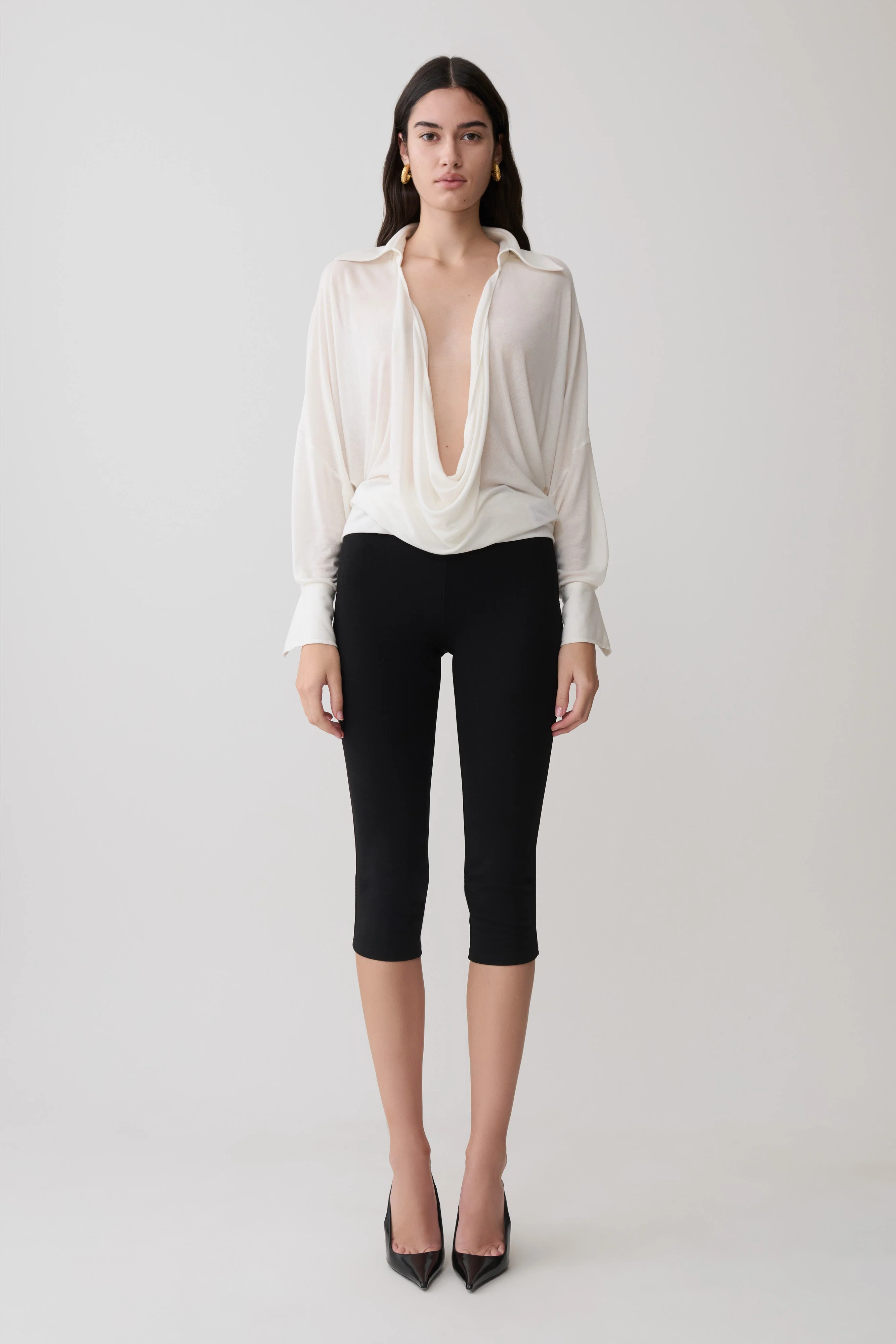Berkley Draped Long Sleeve Shirt - White - Image 6