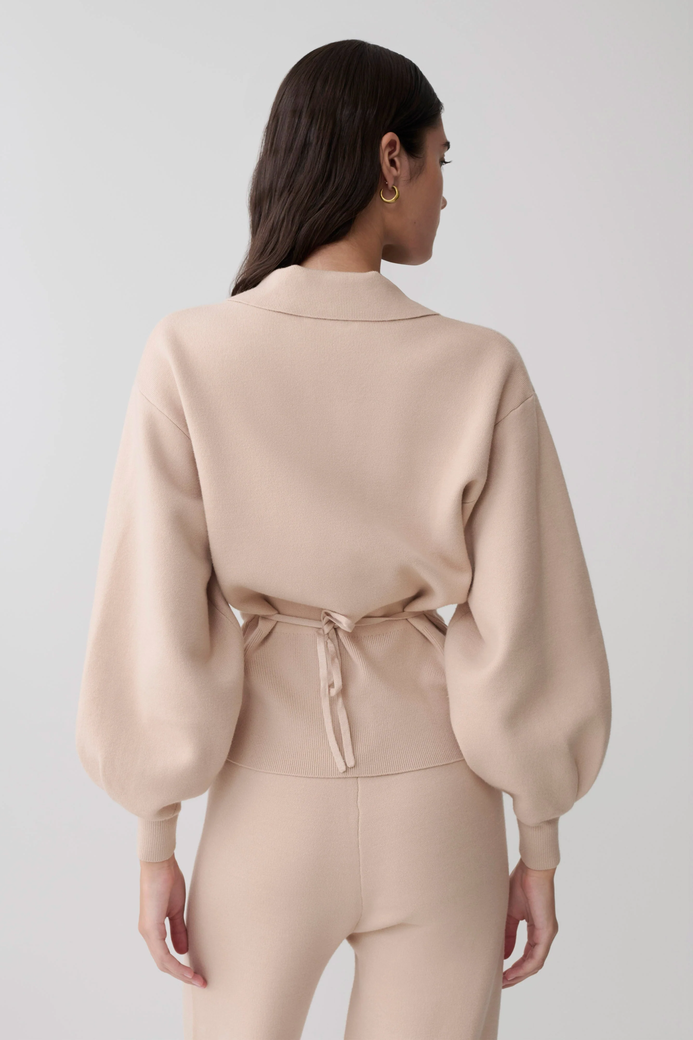 Blaine Knit Blouson Sleeve Cardigan - Oat Marle - Image 2