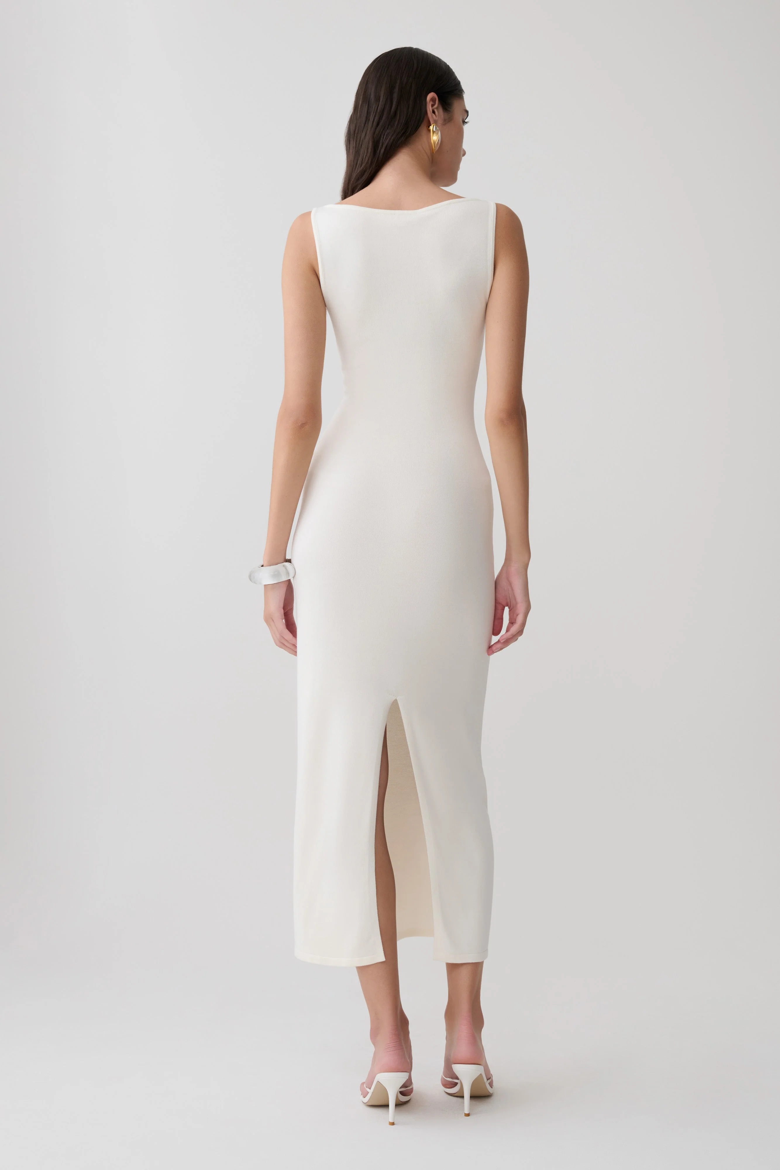 Boston Boat Neck Sleeveless Midi Dress - Ivory - Image 2