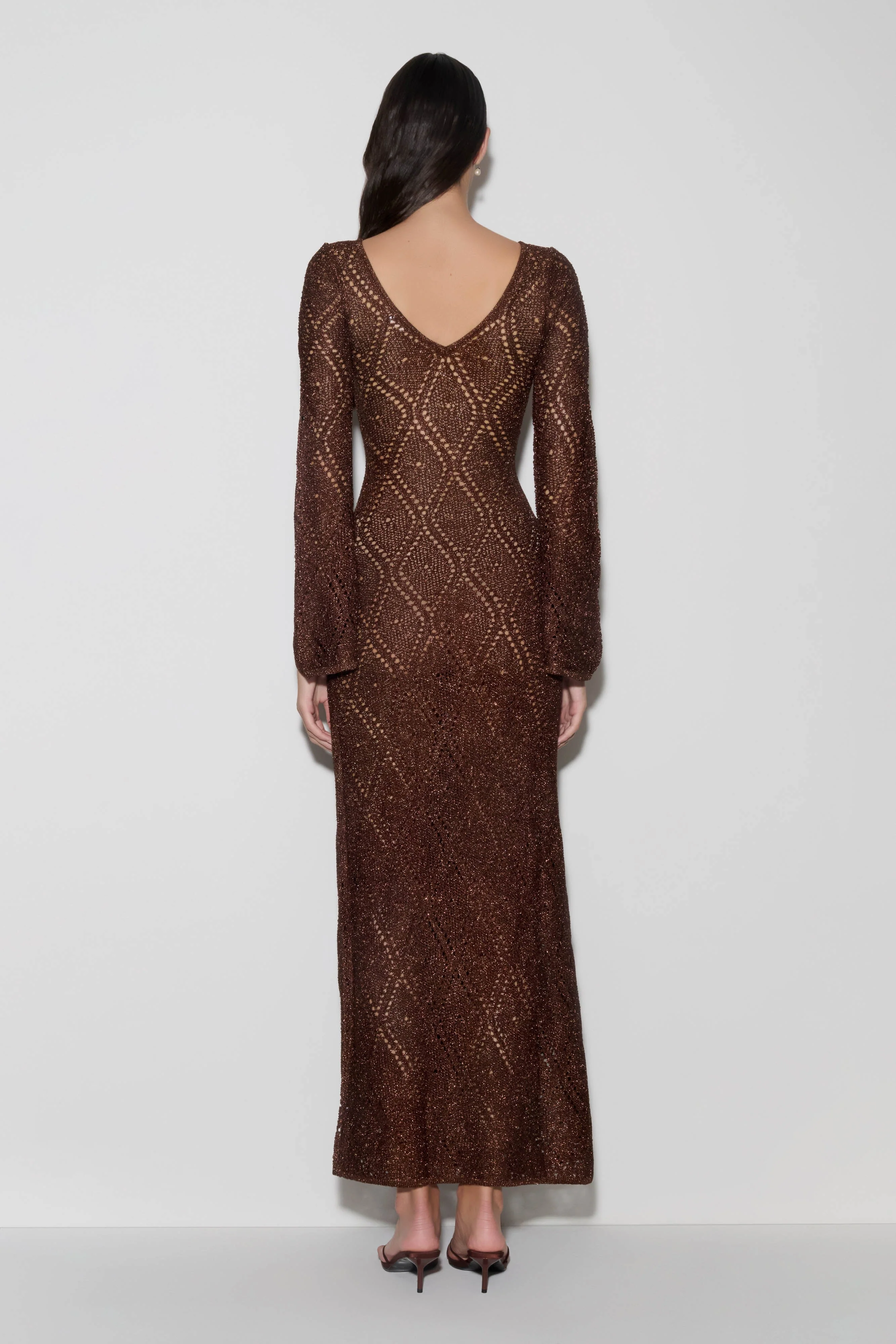 Chelsea Lurex Crochet Maxi Dress - Bronze - Image 6
