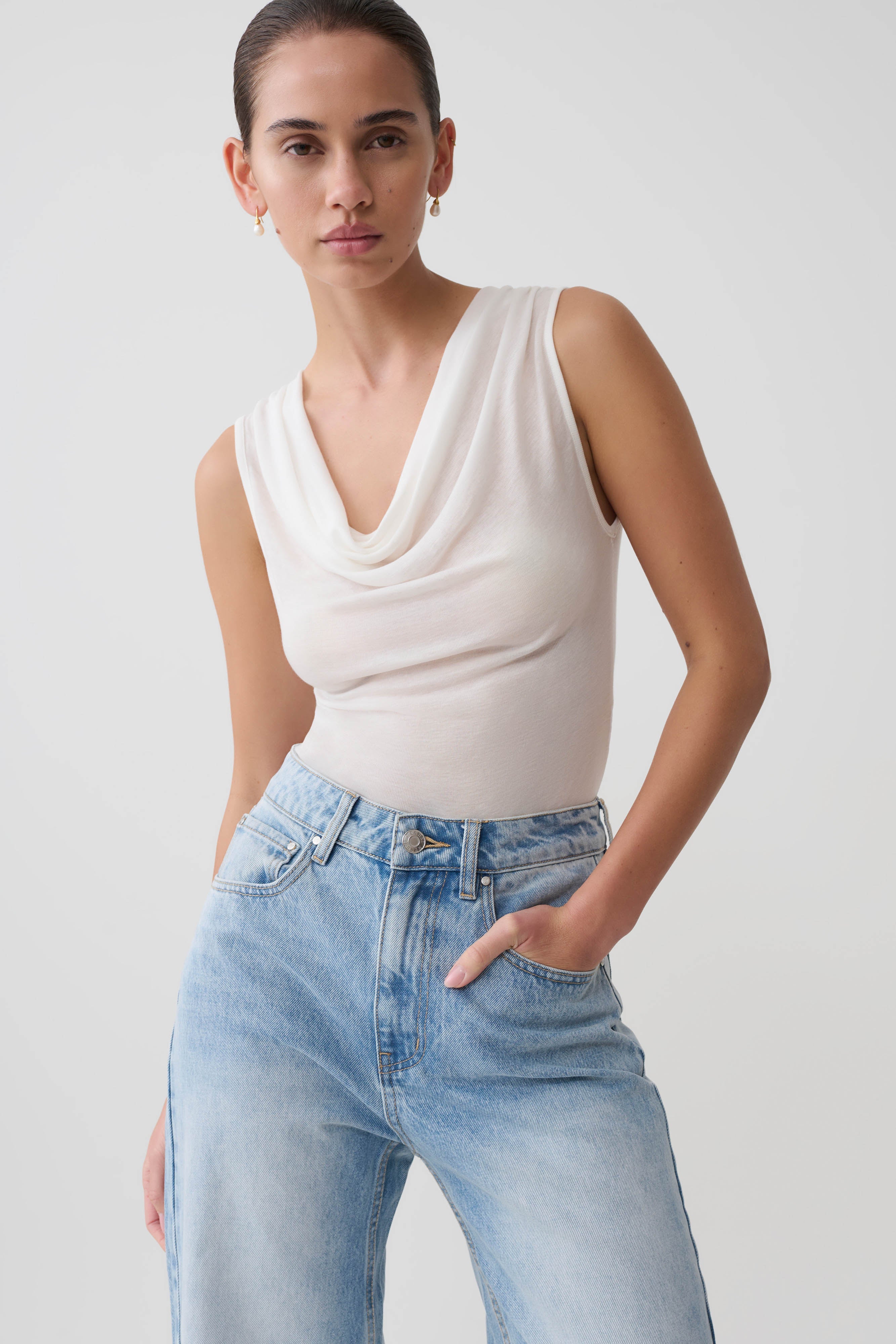 Ciaran Sleeveless Sheer Top - Ivory - Image 3