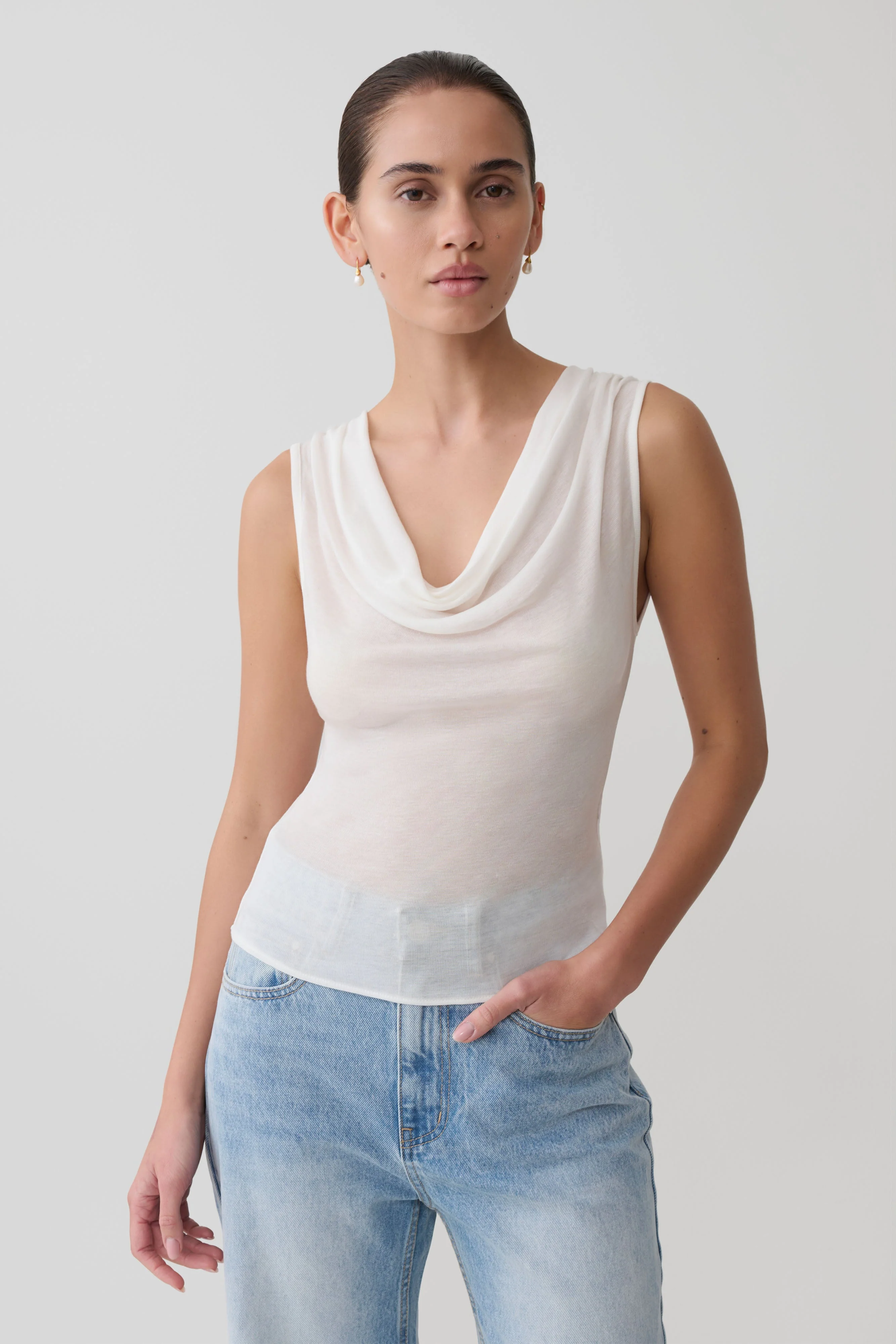 Ciaran Sleeveless Sheer Top - Ivory - Image 4