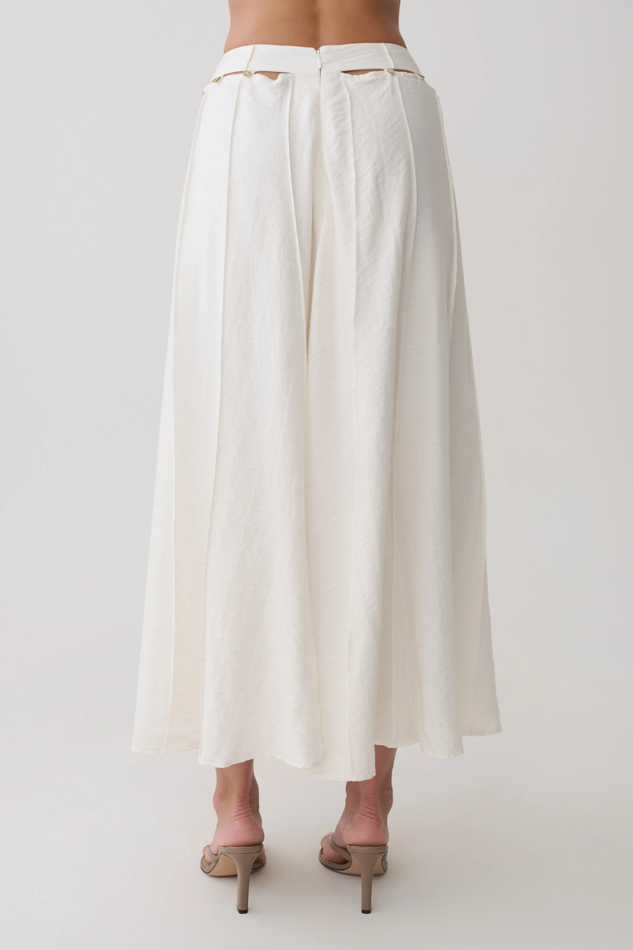 Claire Pearl Button Midi Skirt - White - Image 10