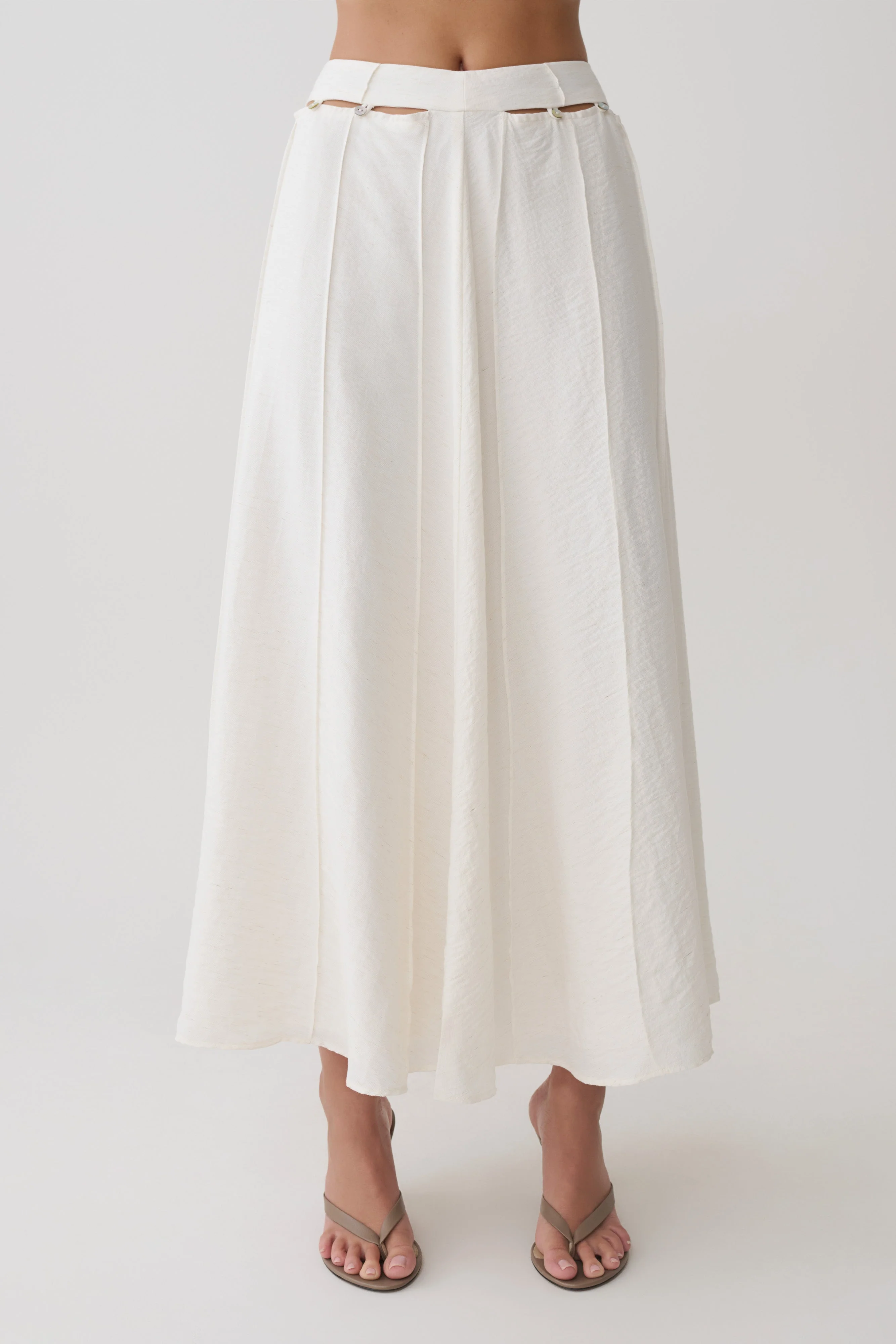 Claire Pearl Button Midi Skirt - White - Image 11