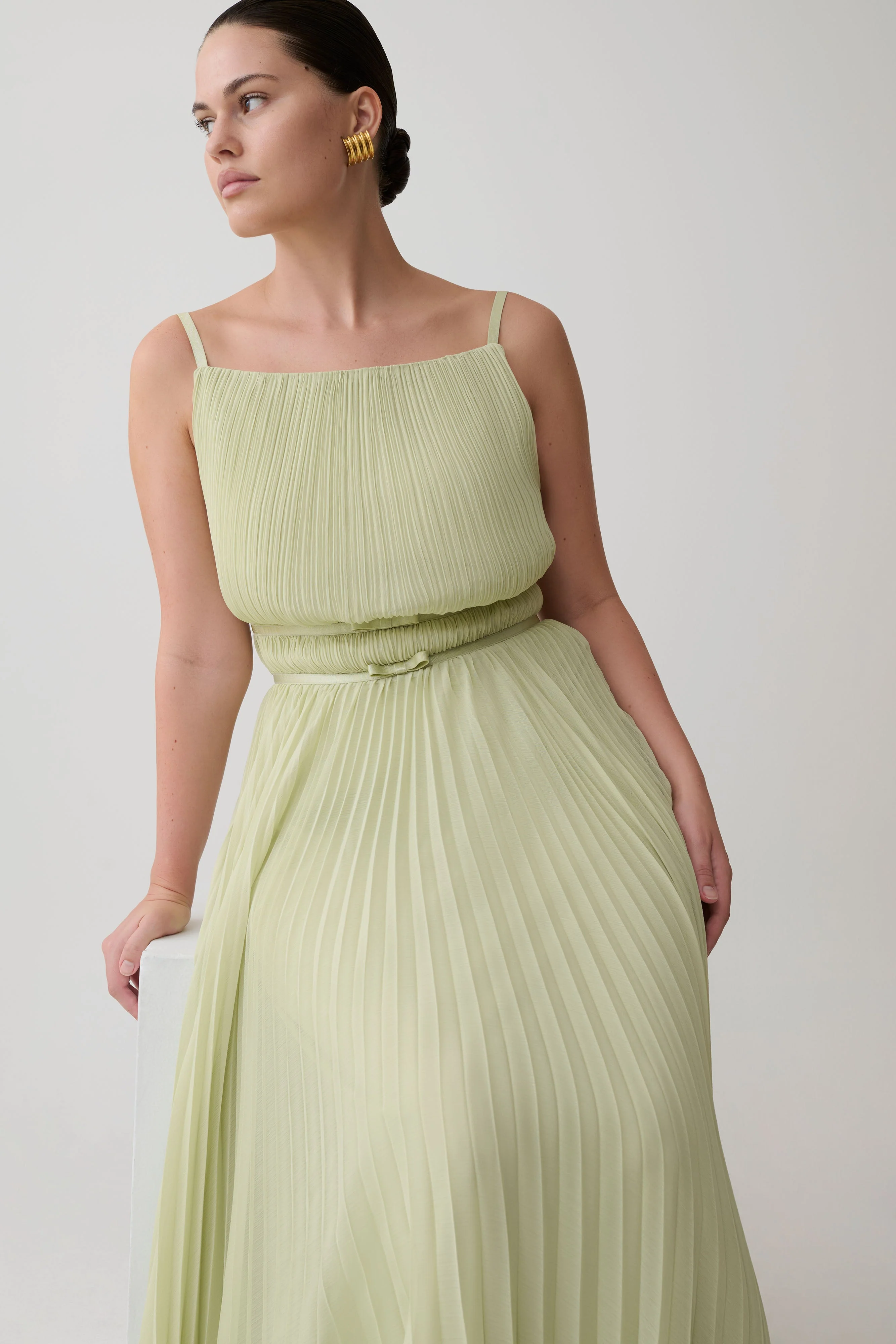 Clarisse Pleated Maxi Dress - Sage - Image 3