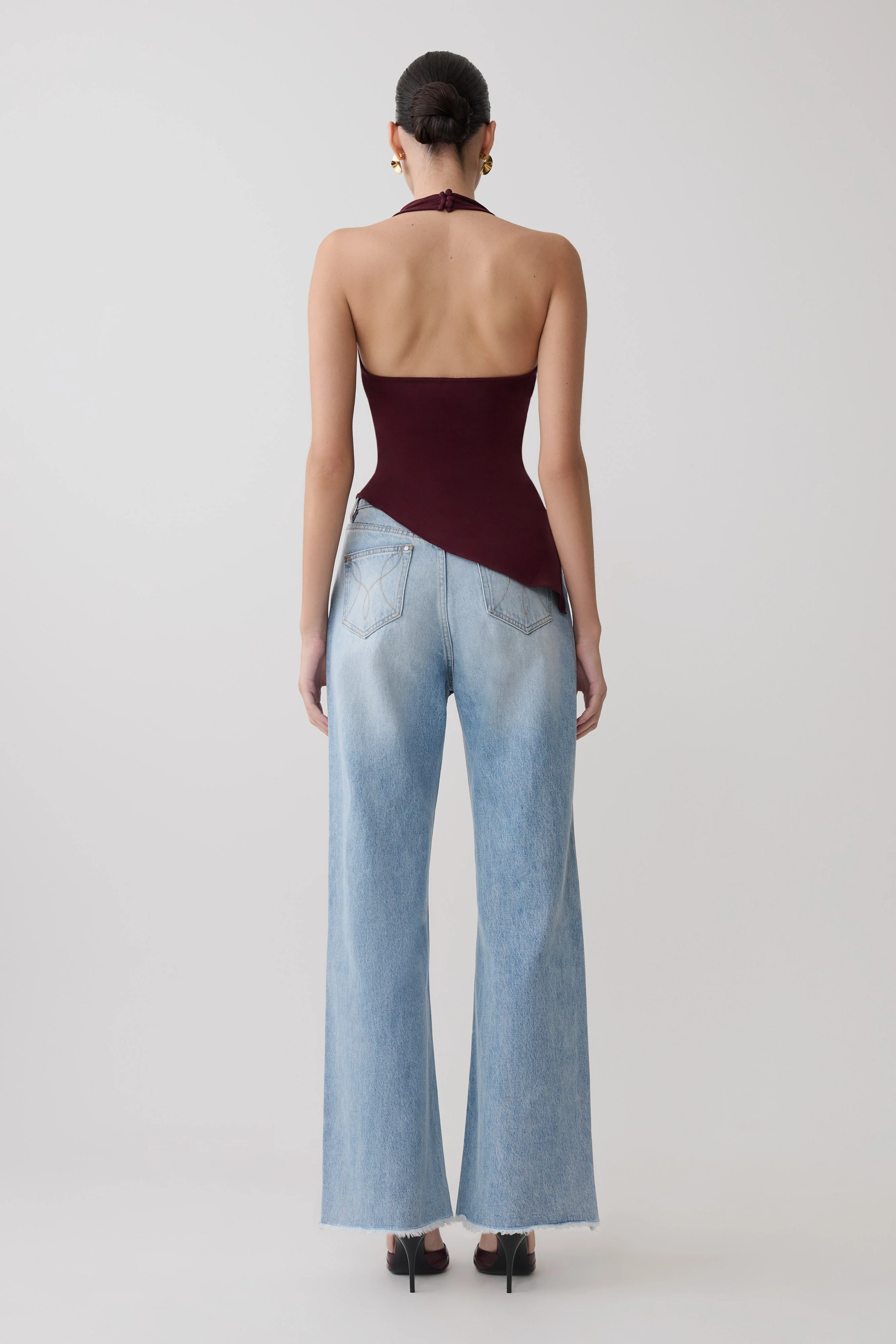 Clea Relaxed Sheer Halter Top - Burgundy - Image 5