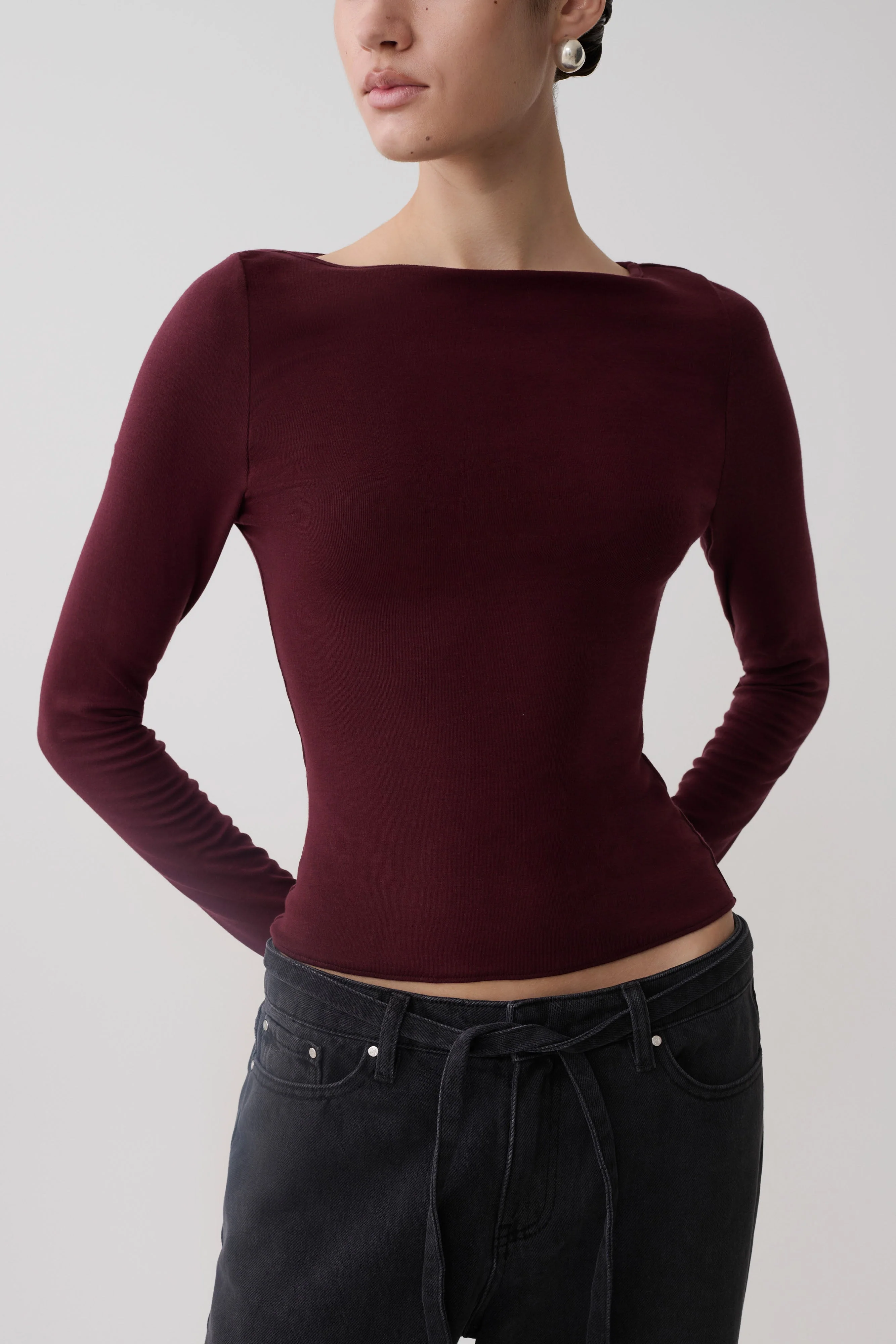 Coraline Long Sleeve Sheer Top - Burgundy - Image 3