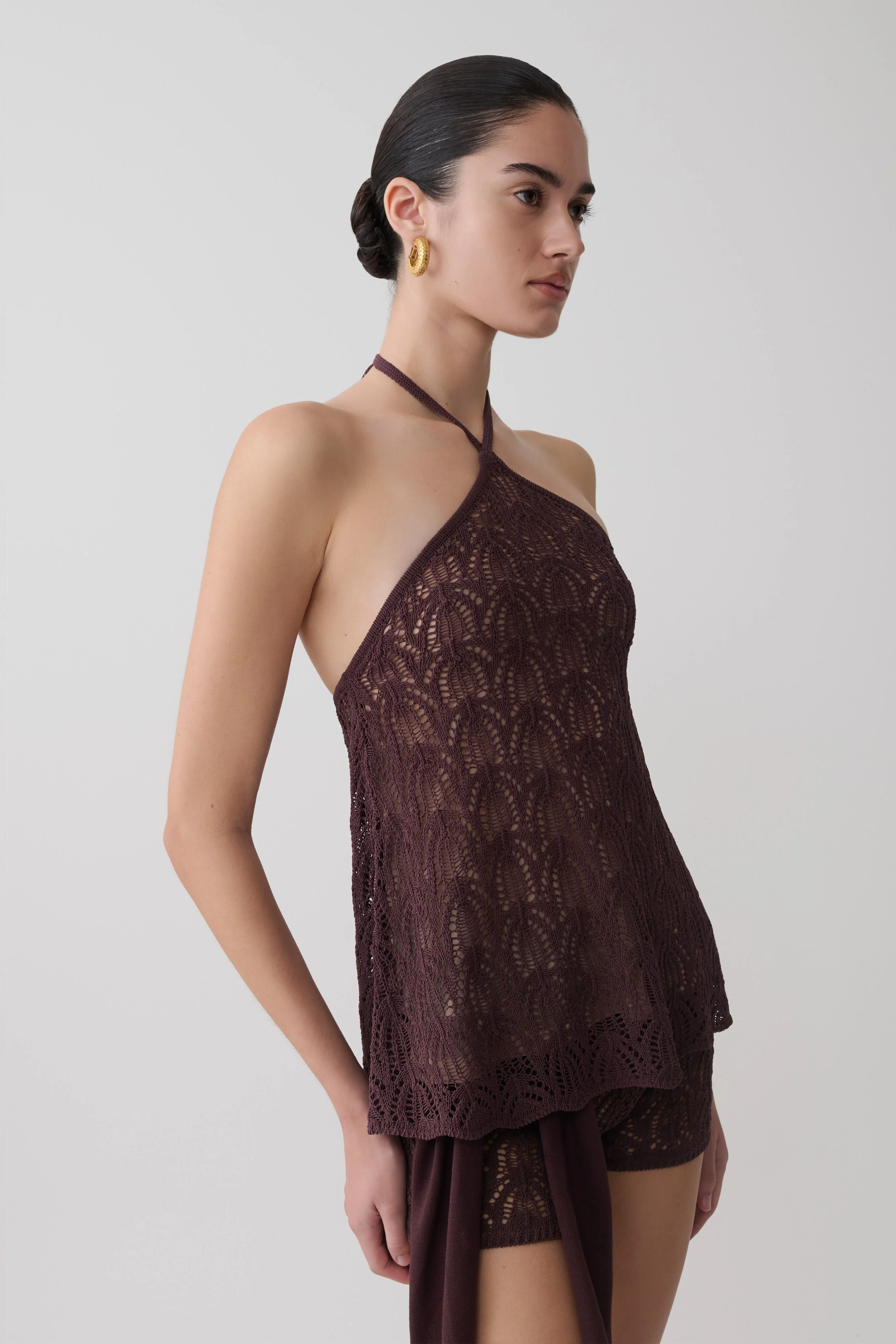 Corey Crochet Halter Neck Top - Chocolate - Image 4