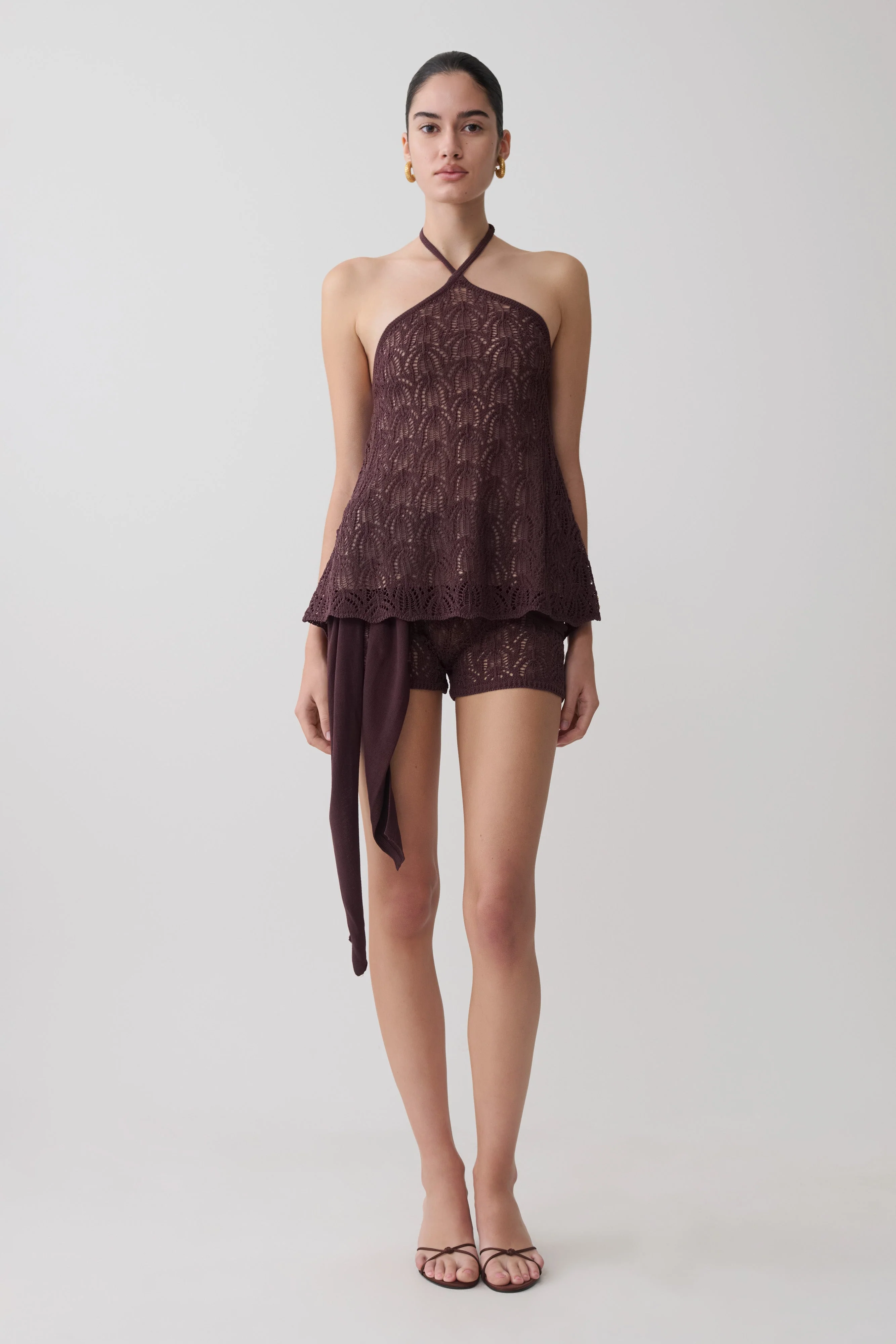 Corey Crochet Halter Neck Top - Chocolate - Image 8