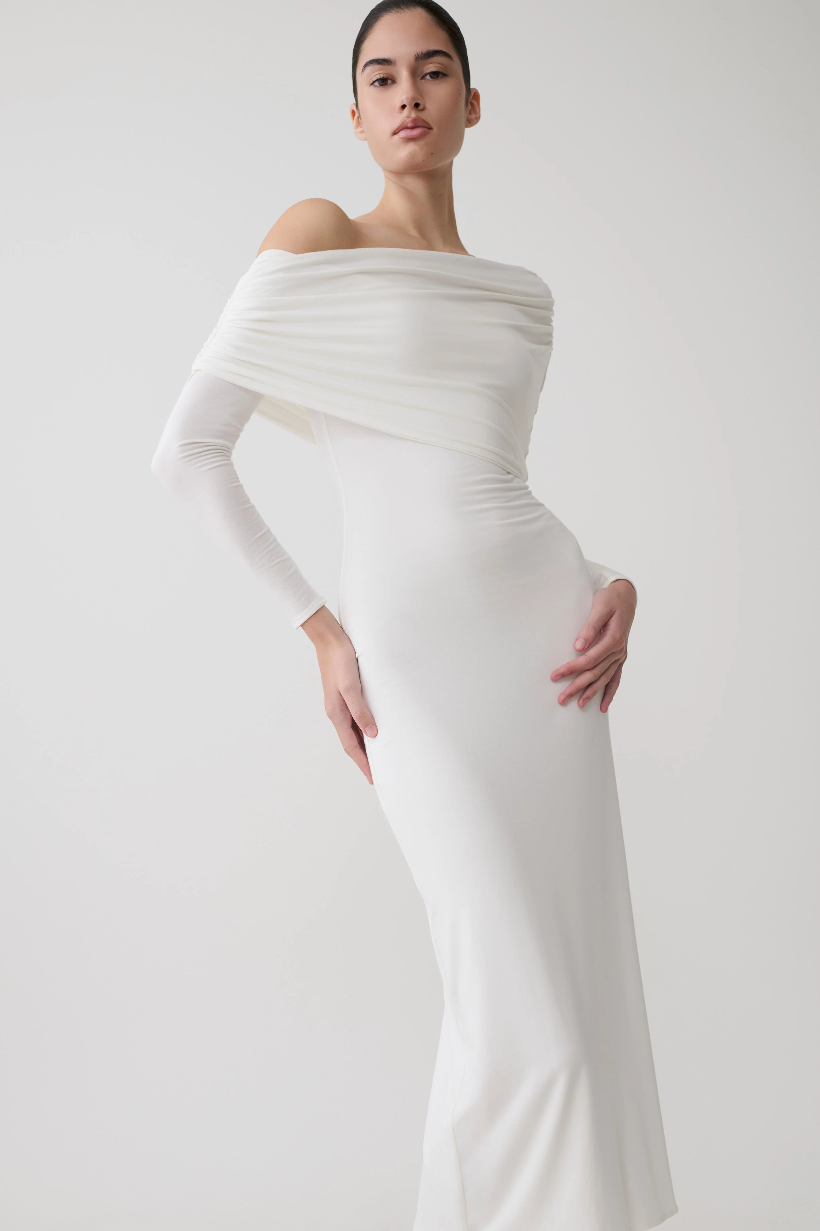 Corinna Modal One Shoulder Midi Dress - White - Image 3