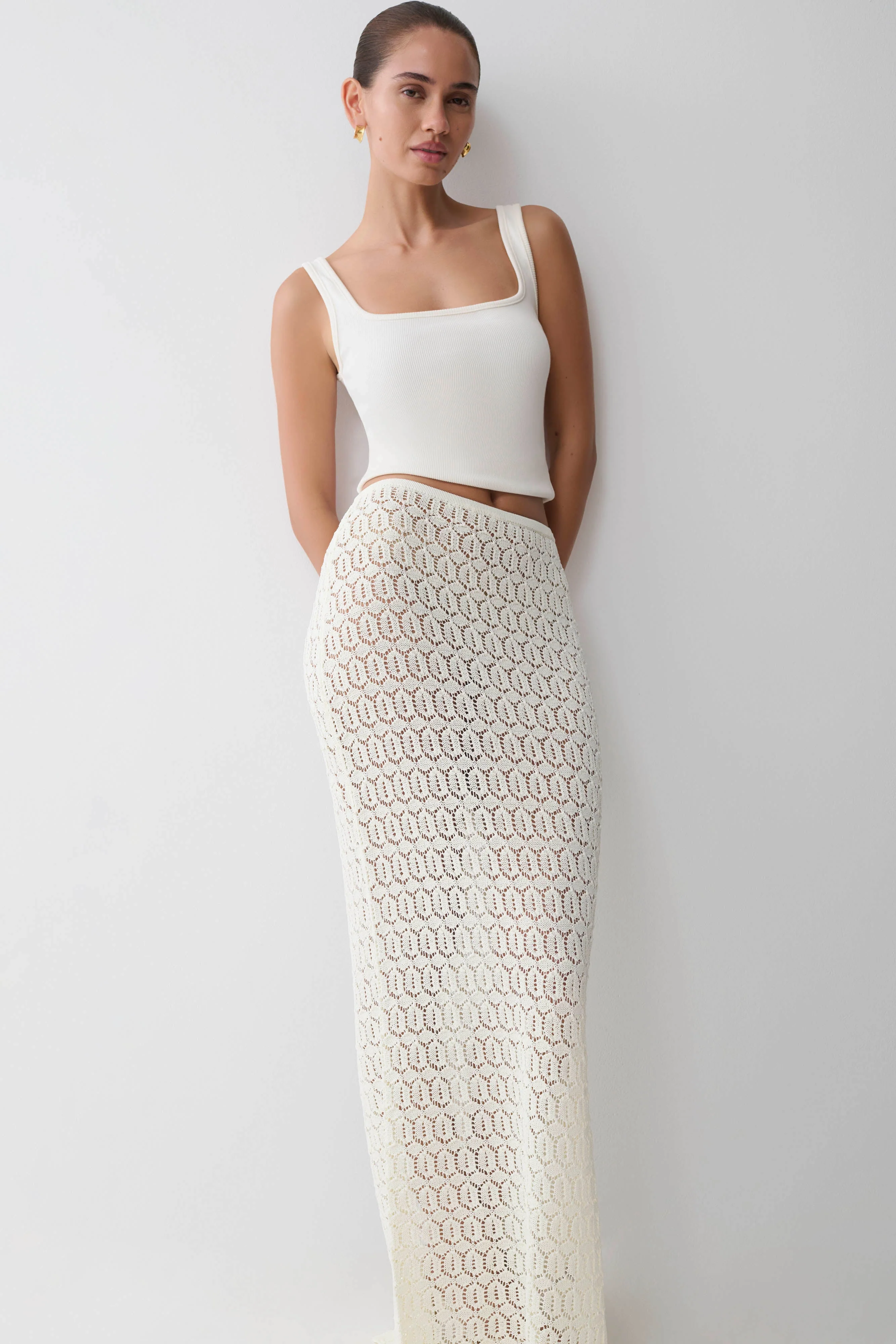Courtney Crochet Knit Maxi Skirt - Ivory - Image 3