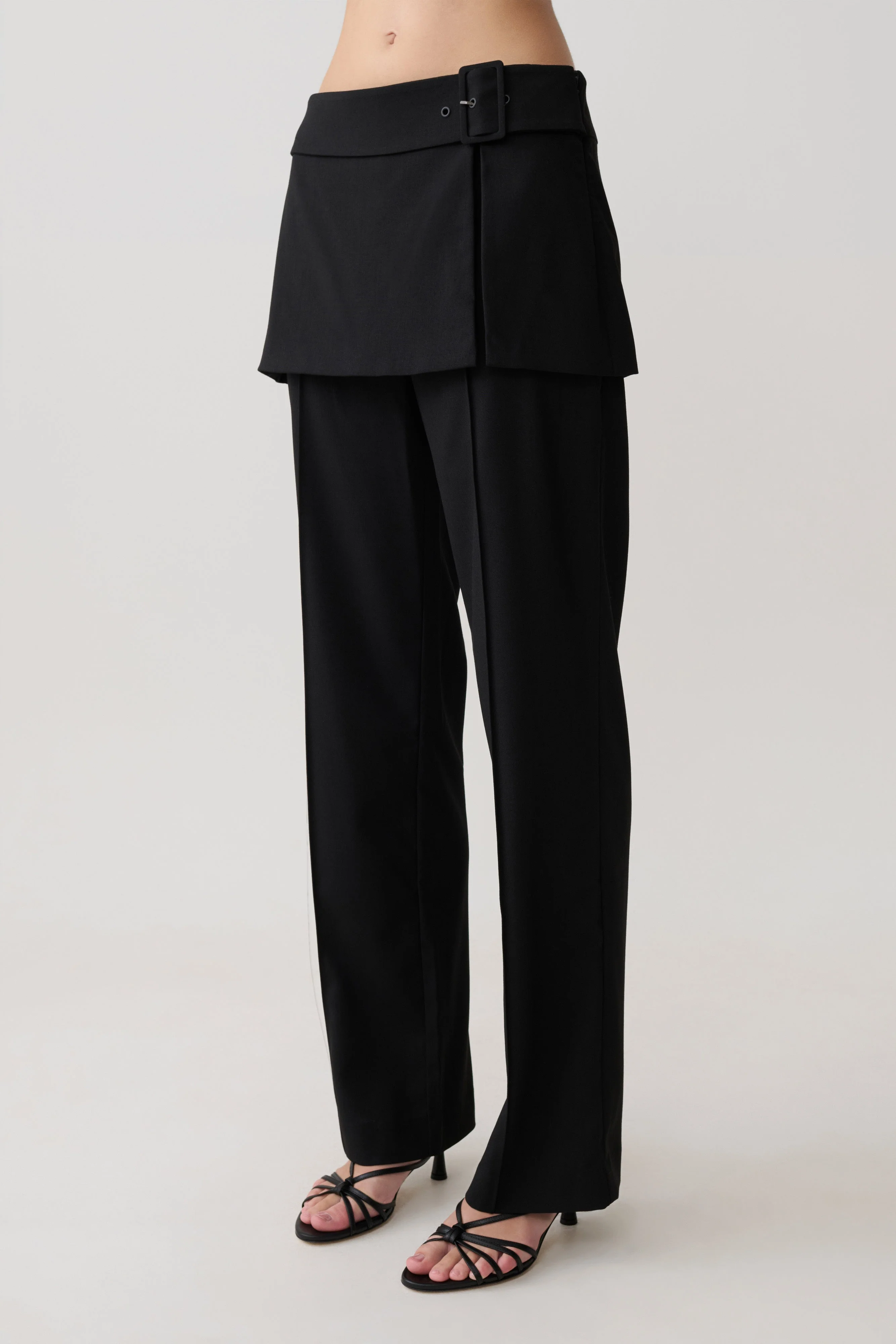 Daisy Wrap Skirt Straight Leg Pants - Black - Image 6
