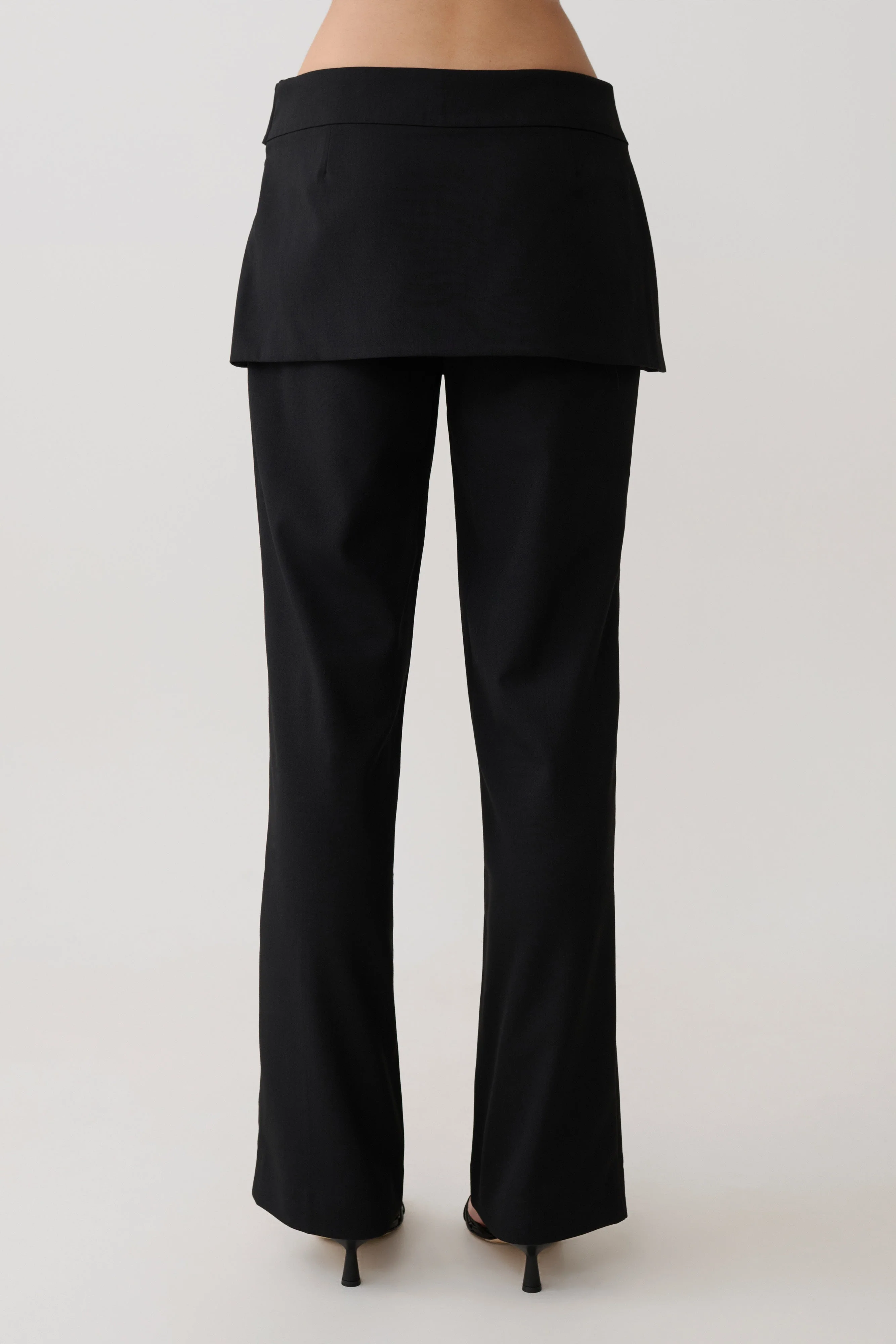 Daisy Wrap Skirt Straight Leg Pants - Black - Image 7