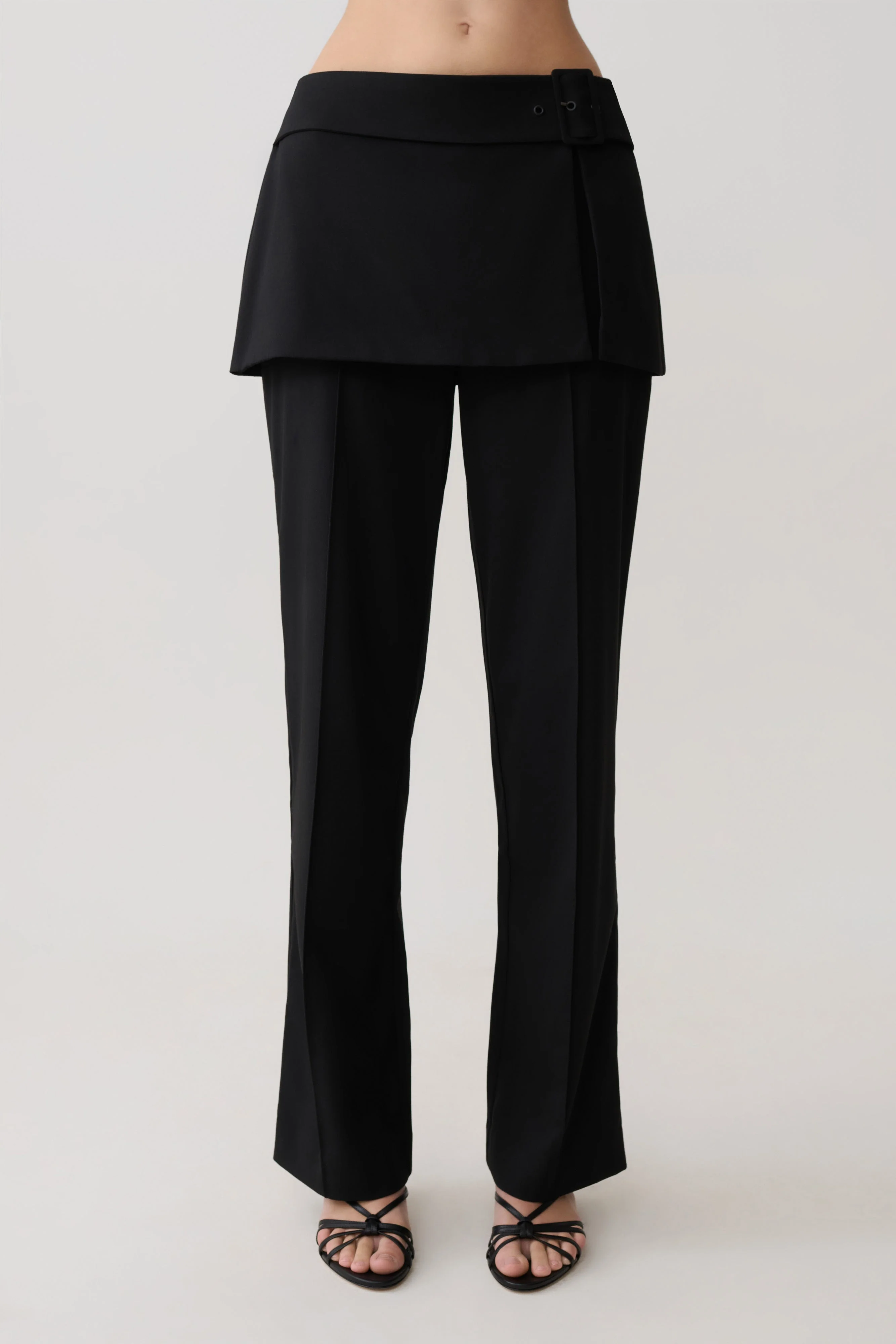 Daisy Wrap Skirt Straight Leg Pants - Black - Image 8