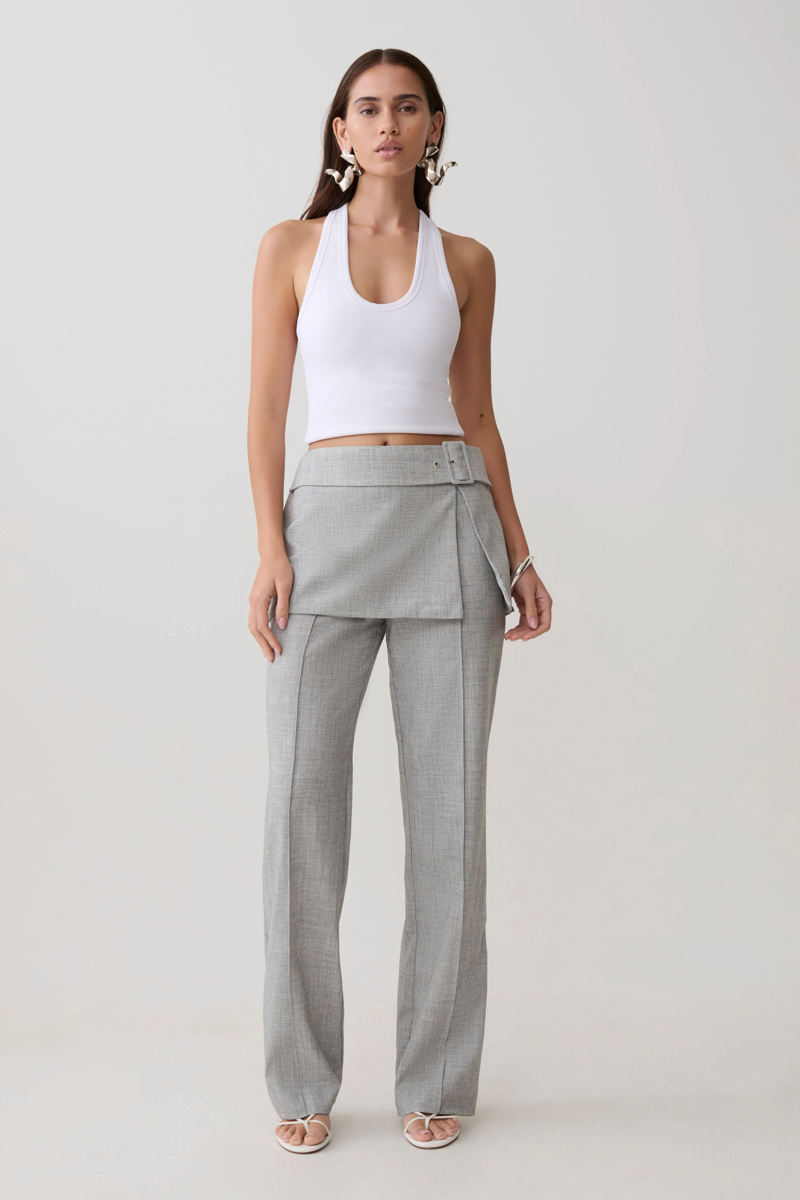 Daisy Wrap Skirt Straight Leg Pants - Charcoal Marle - Image 4