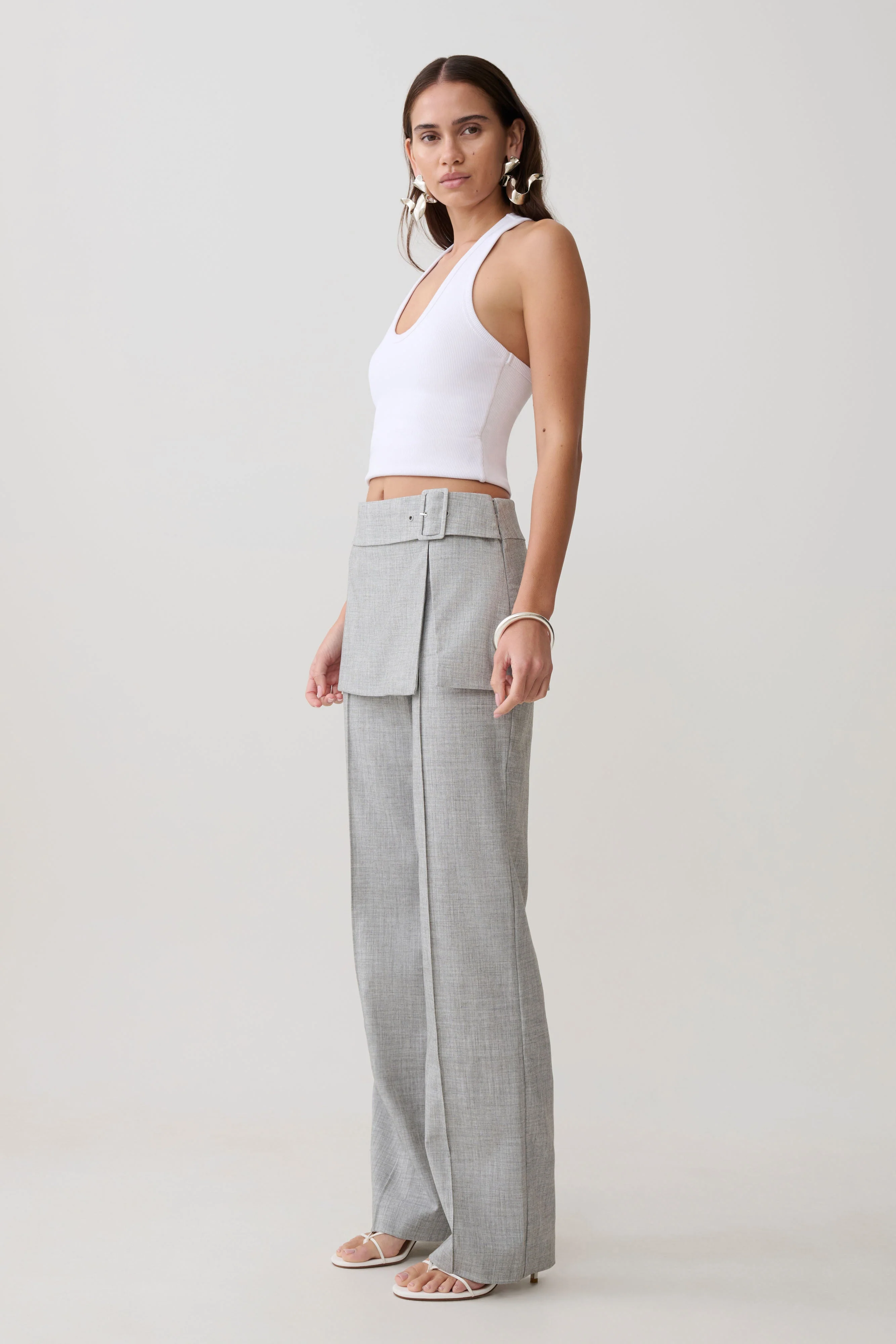 Daisy Wrap Skirt Straight Leg Pants - Charcoal Marle - Image 5
