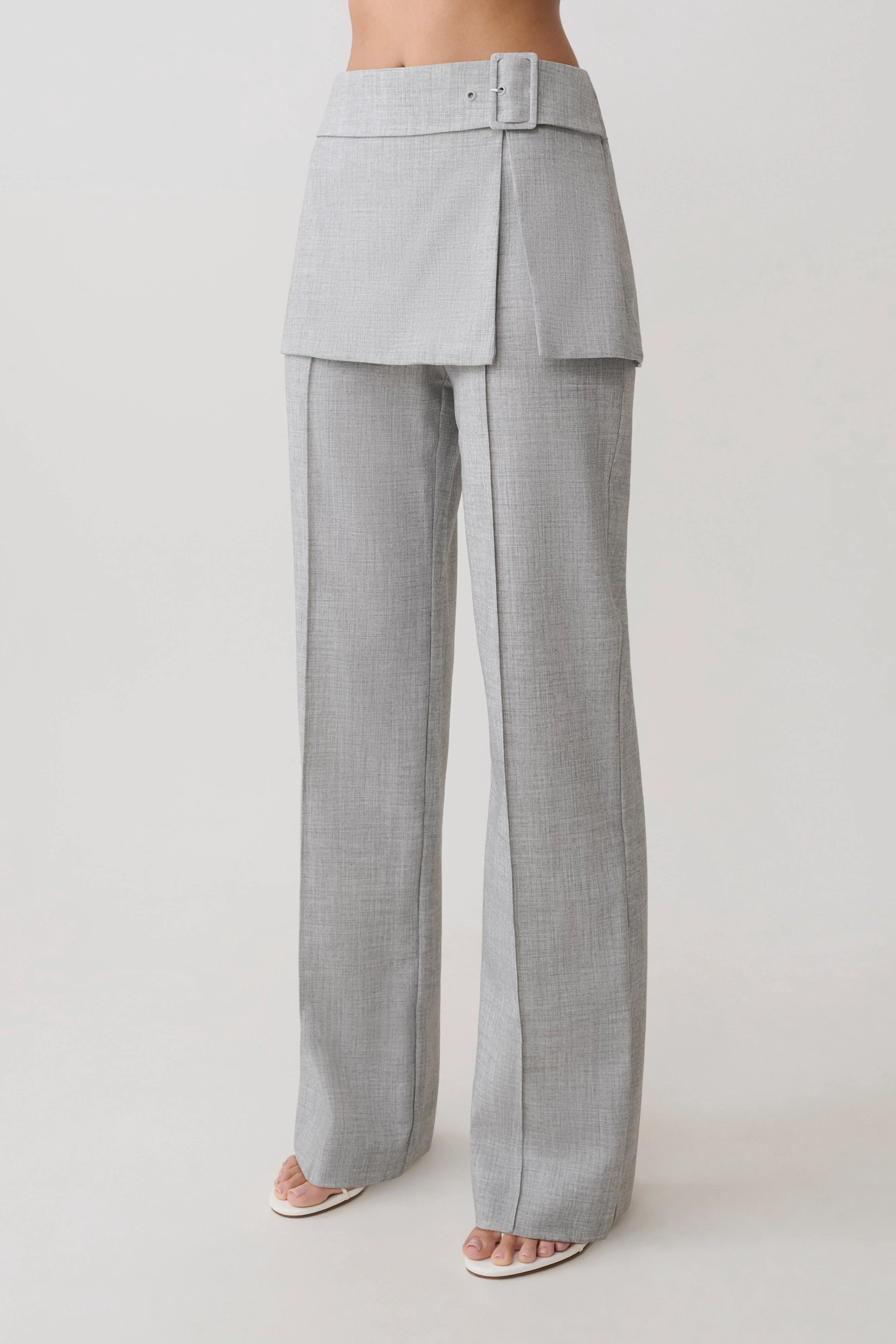Daisy Wrap Skirt Straight Leg Pants - Charcoal Marle - Image 6