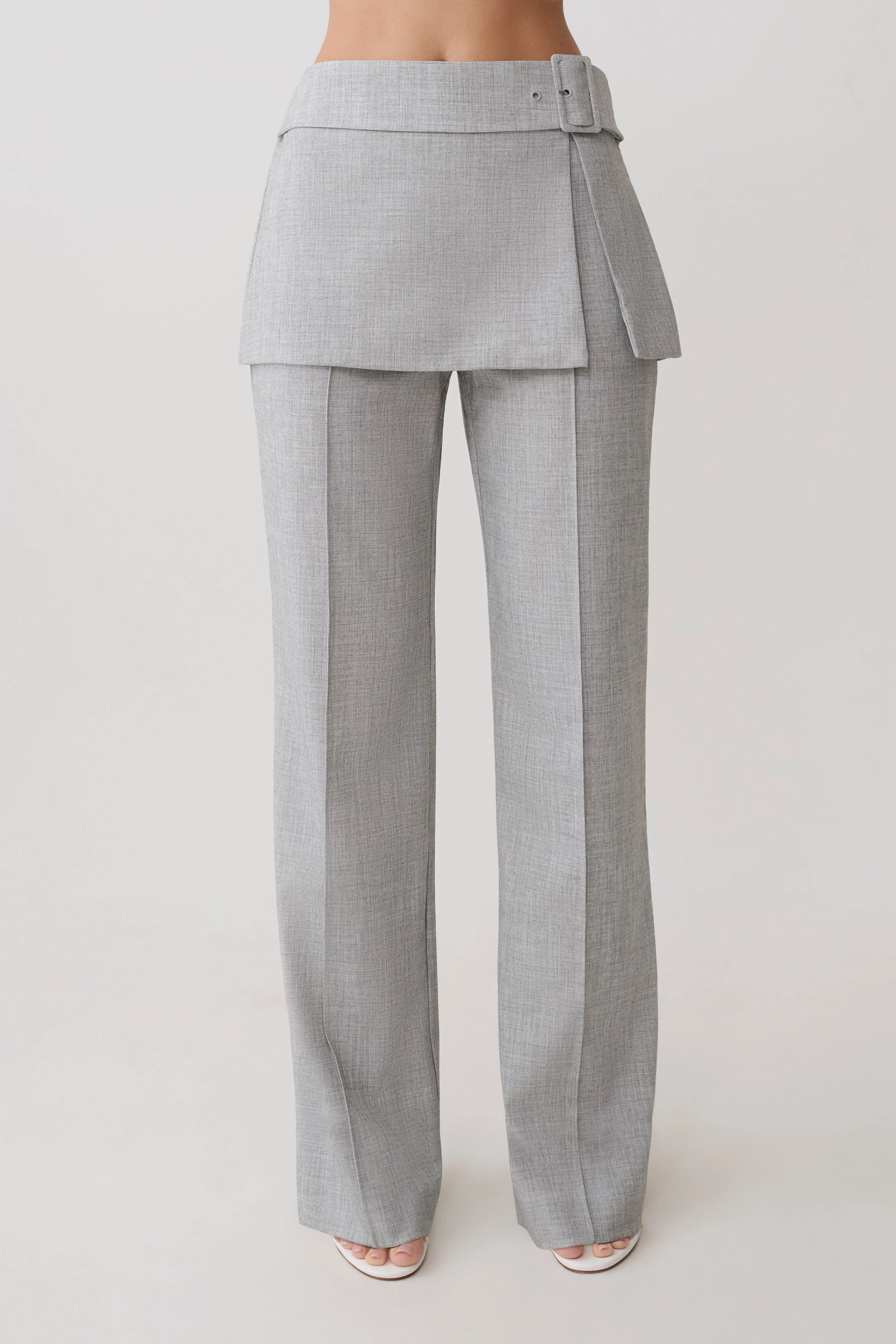 Daisy Wrap Skirt Straight Leg Pants - Charcoal Marle - Image 8