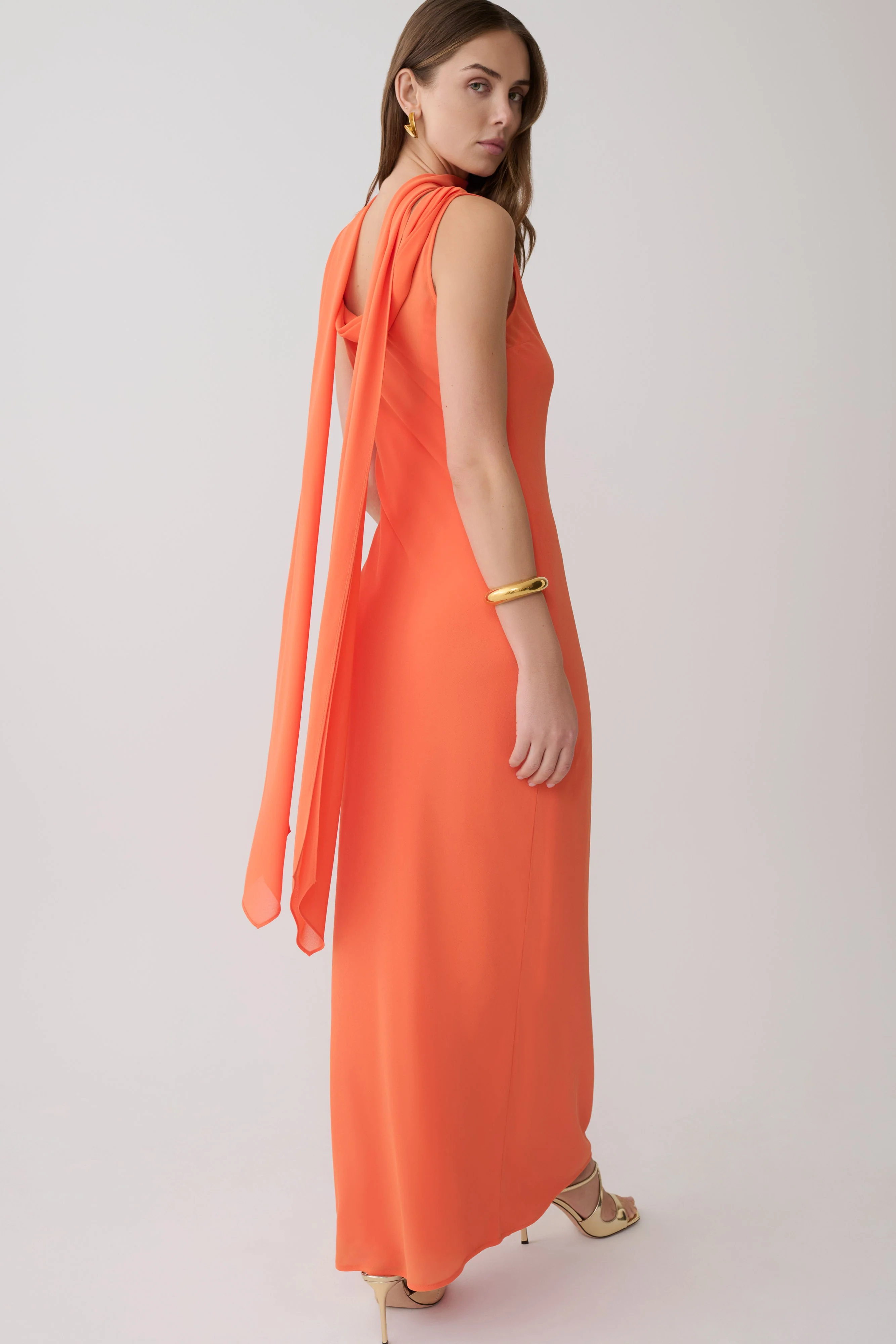 Dakota Chiffon Maxi Dress With Scarf - Orange - Image 2
