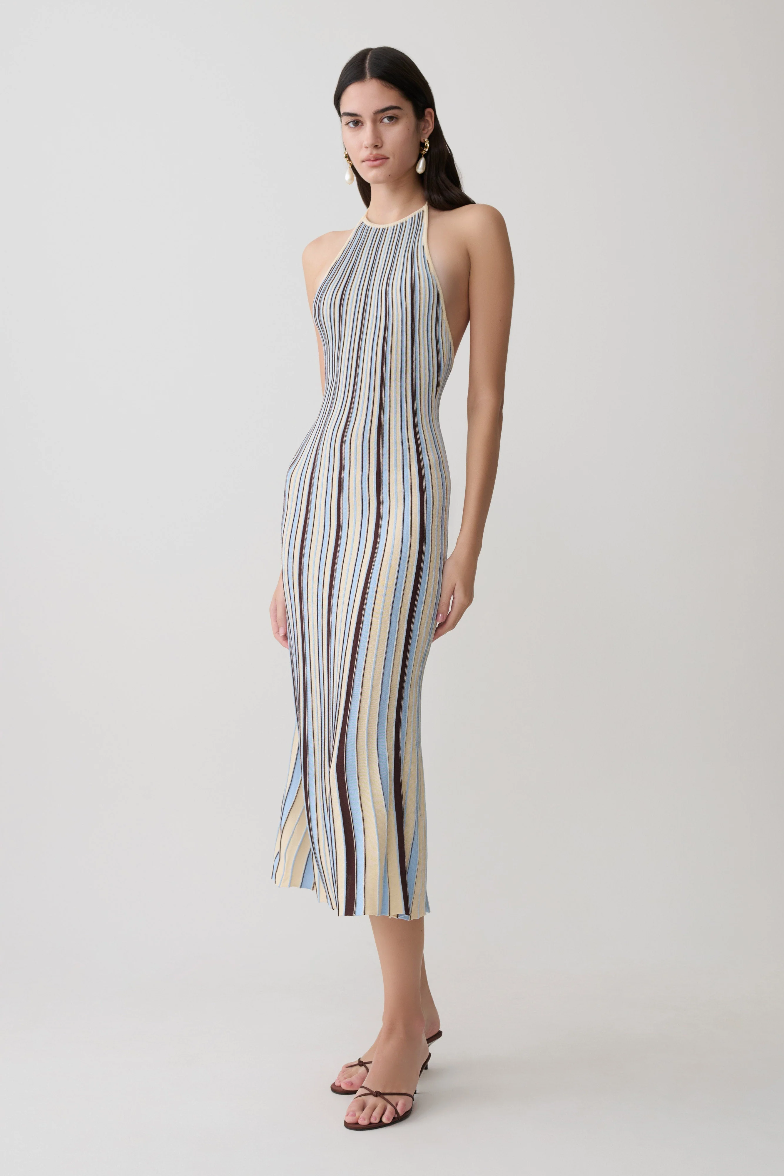 Dalani Halterneck Knit Midi Dress - Blue/Chocolate - Image 4