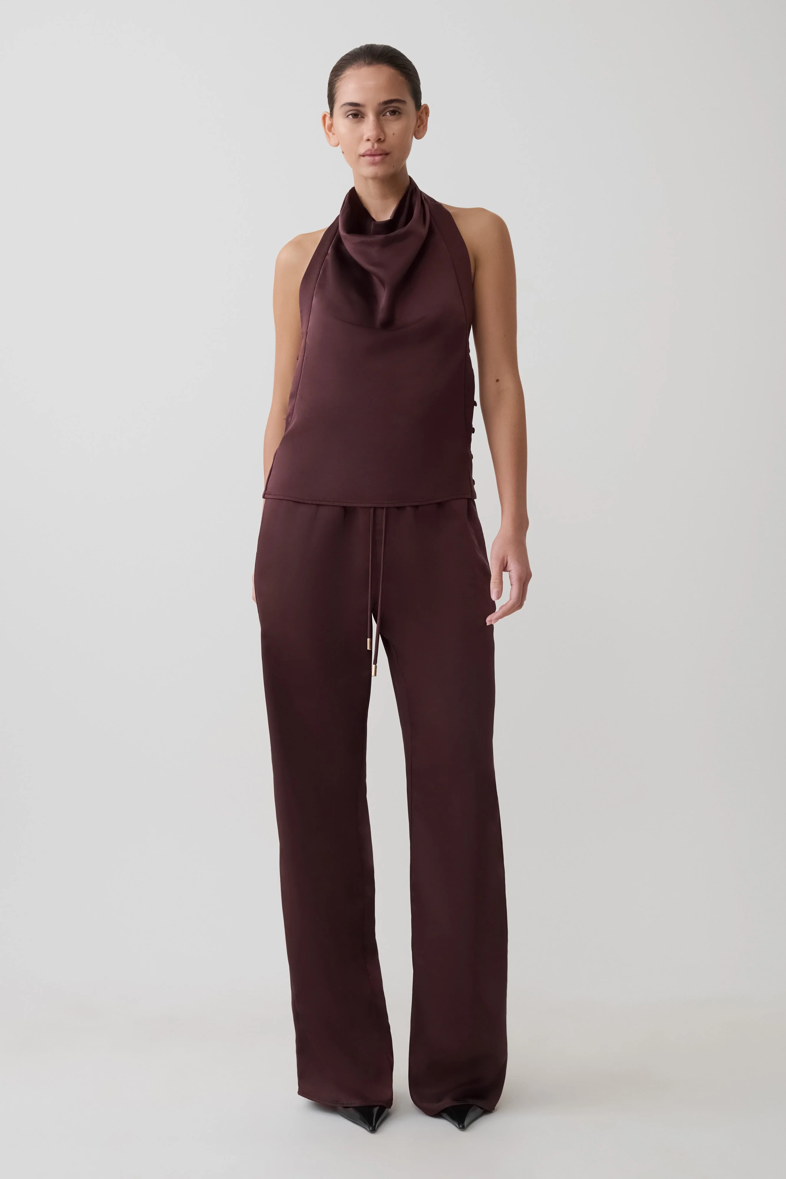 Danica Satin Halter Sleeveless Top - Mahogany - Image 5