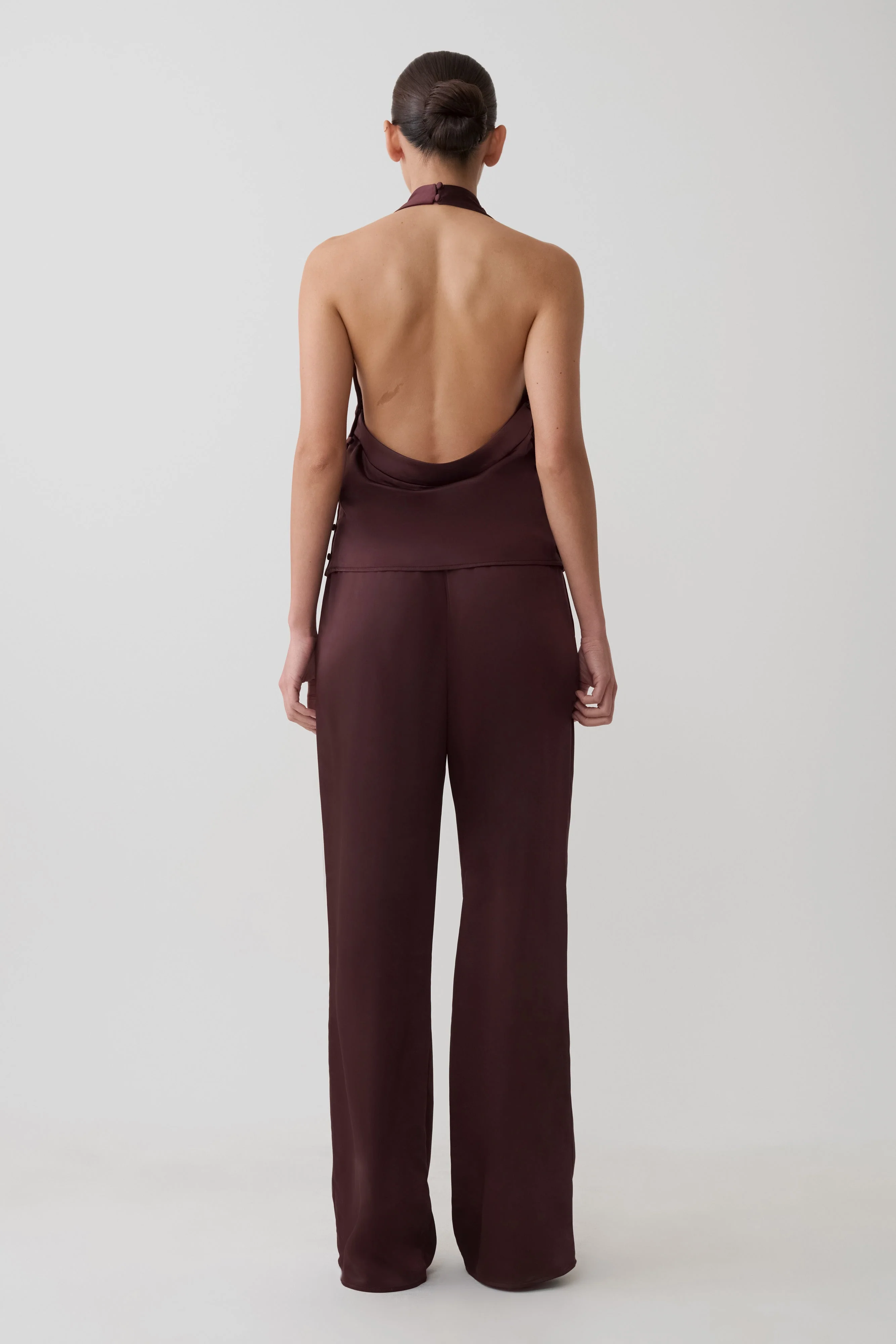 Danica Straight Leg Satin Pants - Mahogany - Image 5