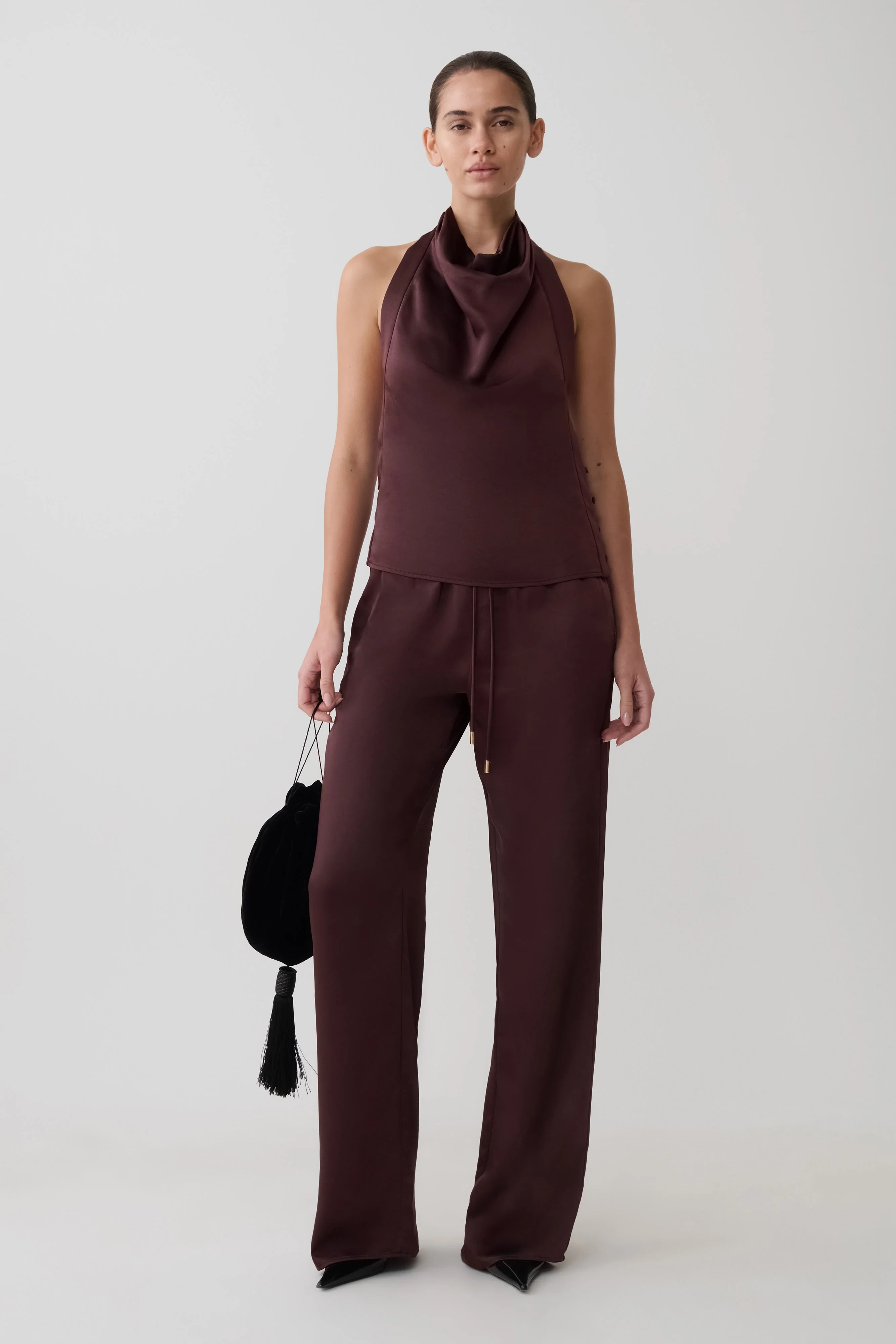 Danica Straight Leg Satin Pants - Mahogany - Image 6