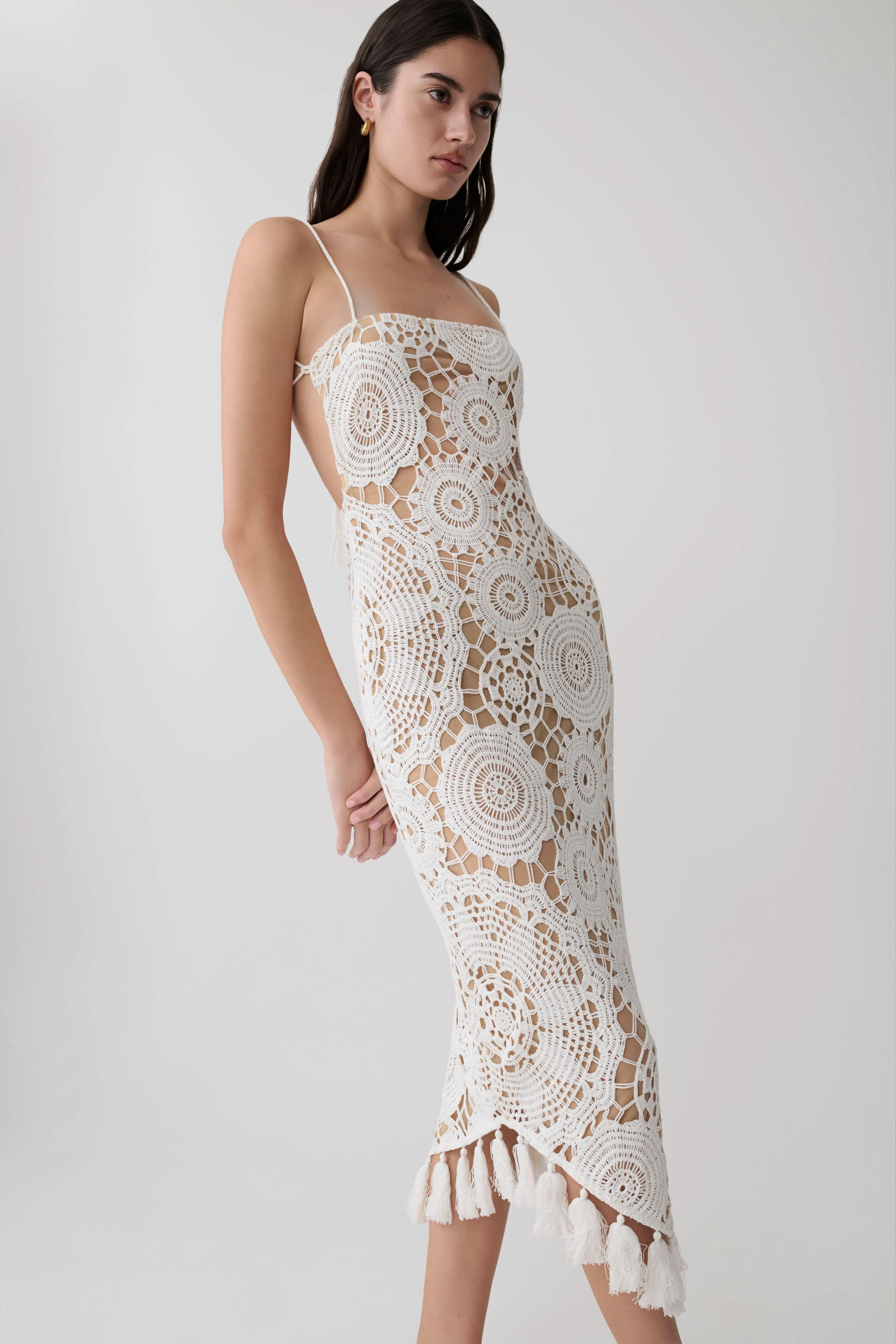 Delta Crochet Halter Midi Dress - White - Image 3