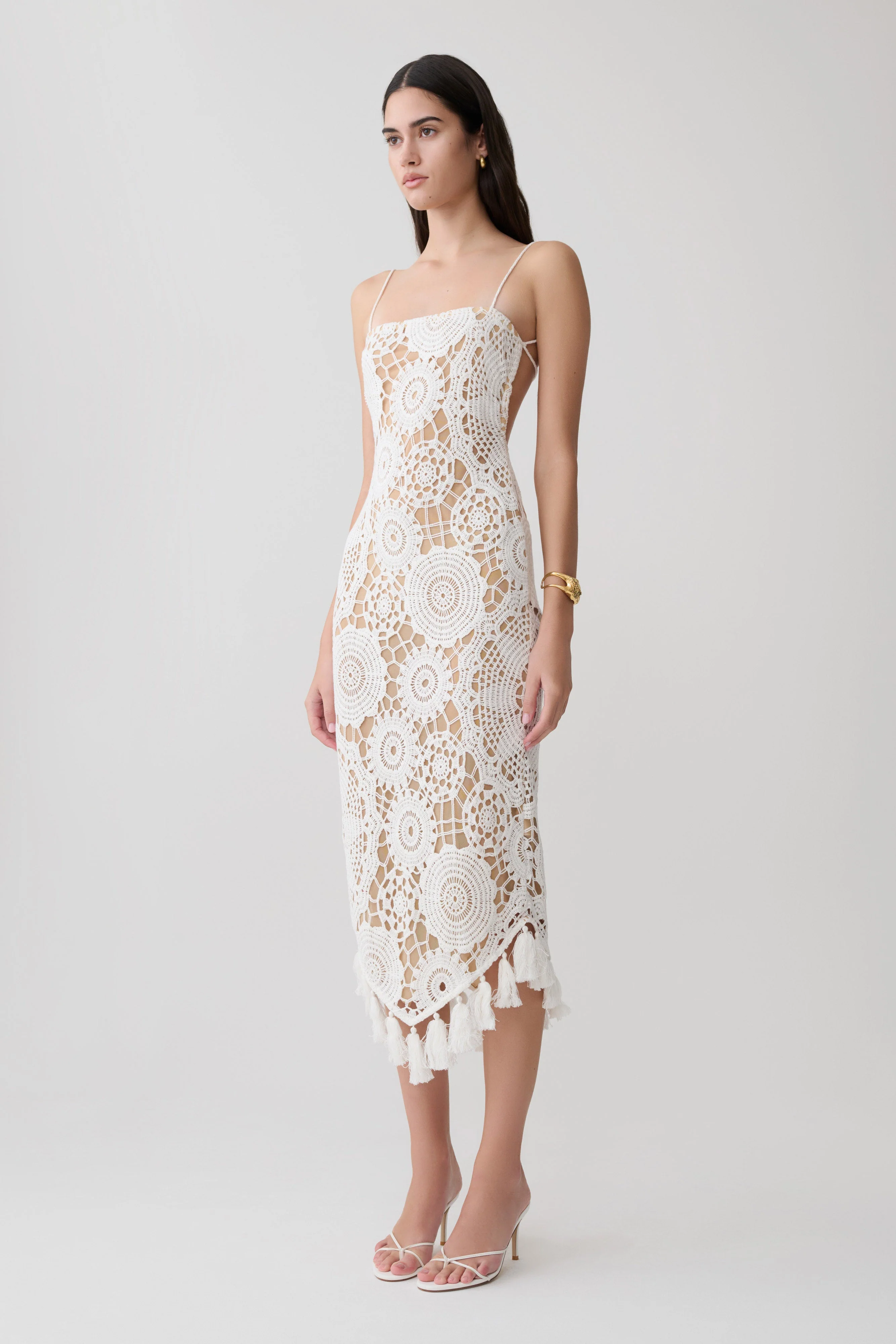 Delta Crochet Halter Midi Dress - White - Image 4