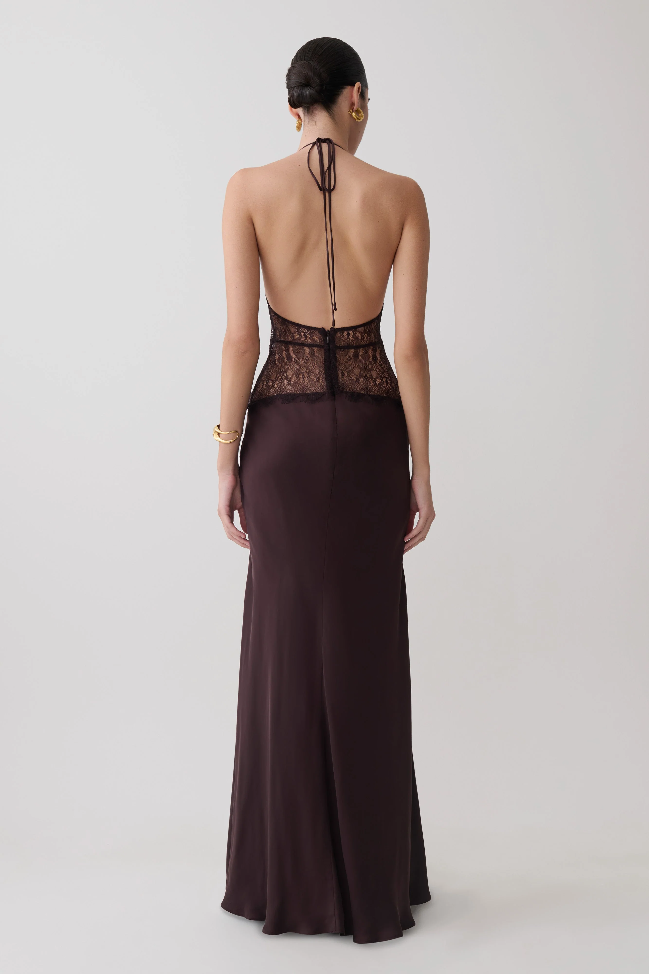 Dinah Lace And Satin Maxi Dress - Chocolate - Image 2